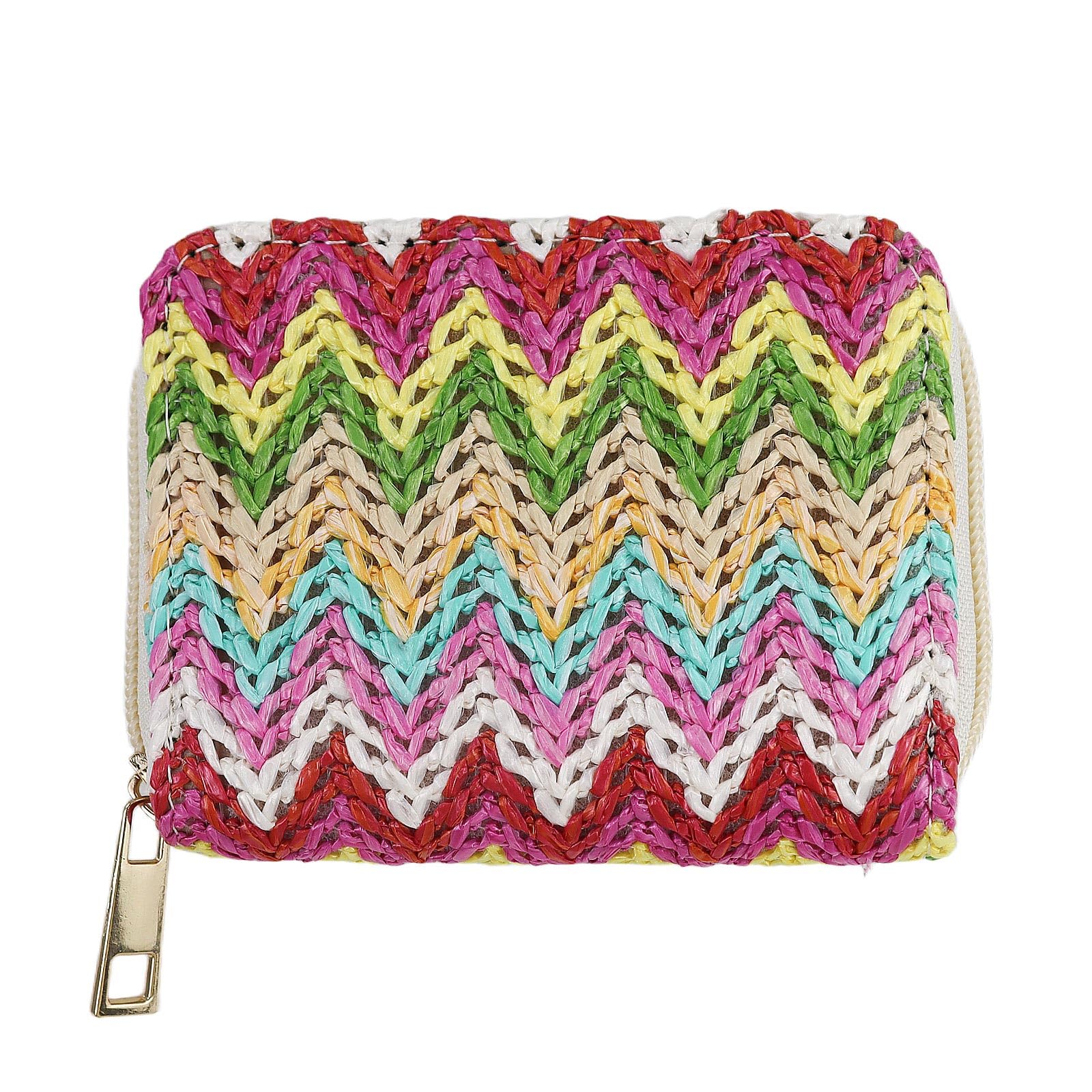 Energather Small Womens Wallets, Straw Small Wallet for Women and Girls, Compact Women Credit Card Holder With Zippers for Shopping, Dating,