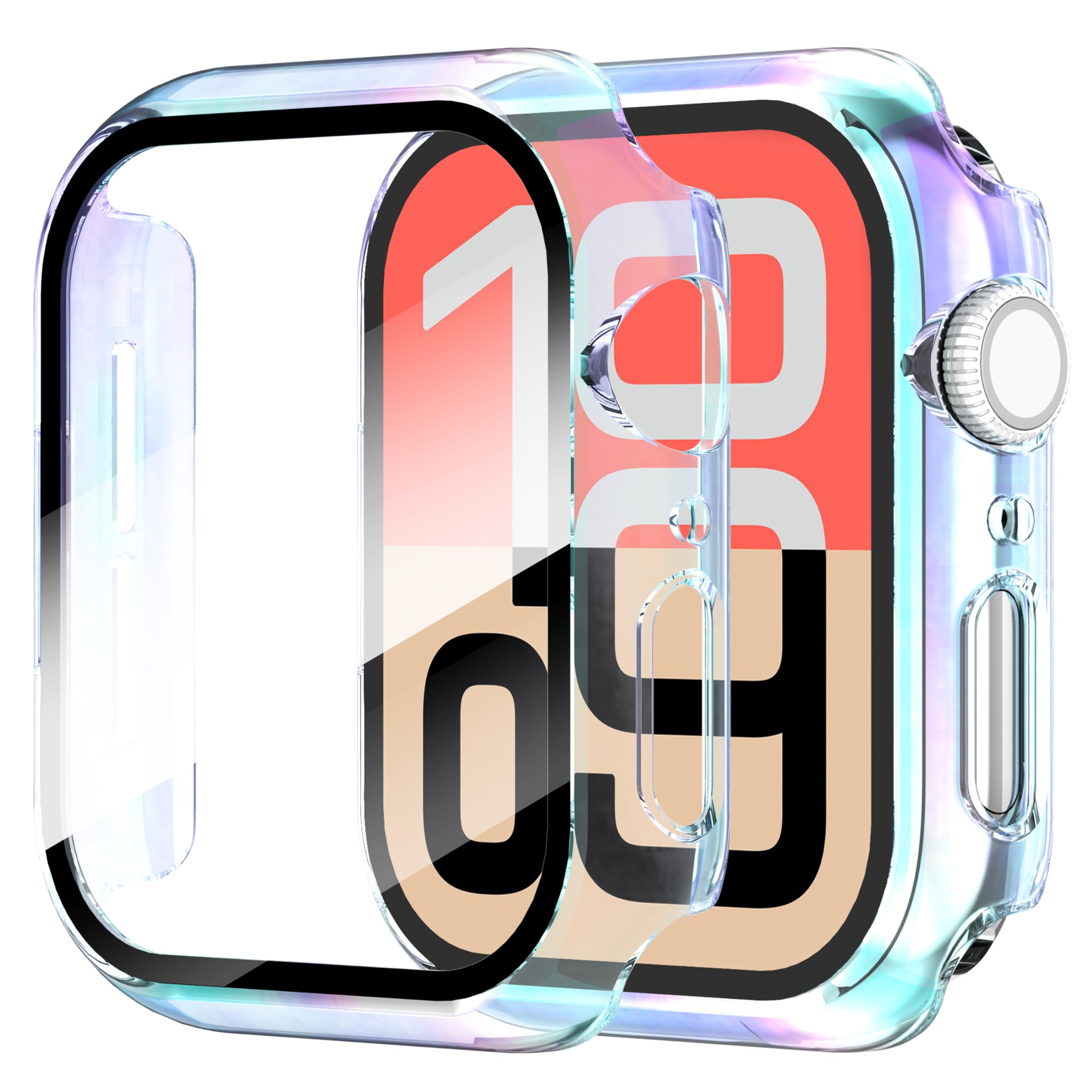 Diruite 2-Pack Screen Protector for Apple Watch SE 3/2/1 /Series 6 5 4 40mm Tempered Glass Case,All Around Hard Matte PC Protective Cover,Starlight Silver,40mm — view 40