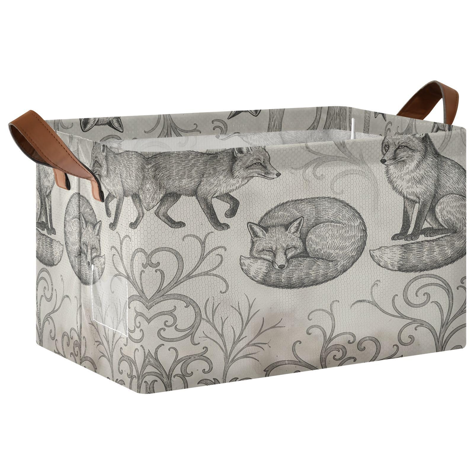 Ewusp Fox Storage Basket with Handles Waterproof Collapsible Storage Bin Closet Organiser Dog Toy Basket for Bedroom Nursery Office Home Organizing