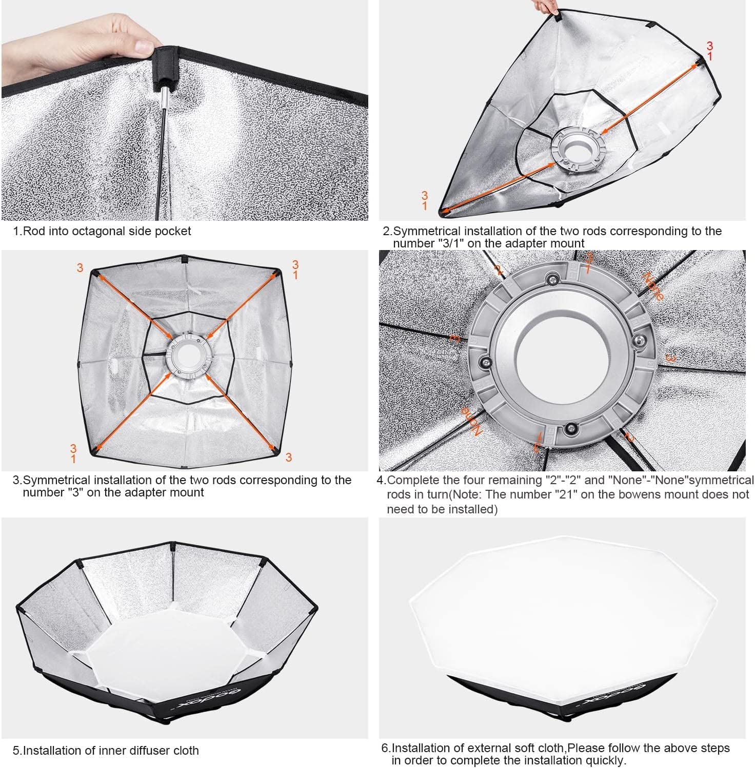 Godox Top Octagon Softbox 37" 95cm Bowens Mount para Estudio Strobe Flash Luz (SB-BW 95cm)