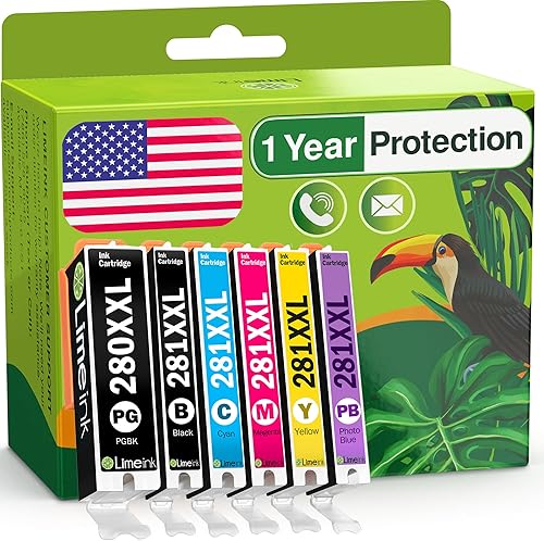 Limeink PGI-280XXL CLI-281XXL - Cartuchos de tinta de alto rendimiento para Canon Pixma TR7520 TR8520 TS6120 TS8120 TS9120 (1 Bk, 1 PB Bk, 1 Cian, 1
