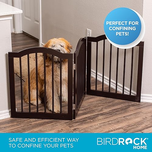 Miniatura 5 de INTERNET'S BEST Puerta para perros con parte superior arqueada, 3 paneles, barrera de madera para mascotas de 24 pulgadas de alto para perros o