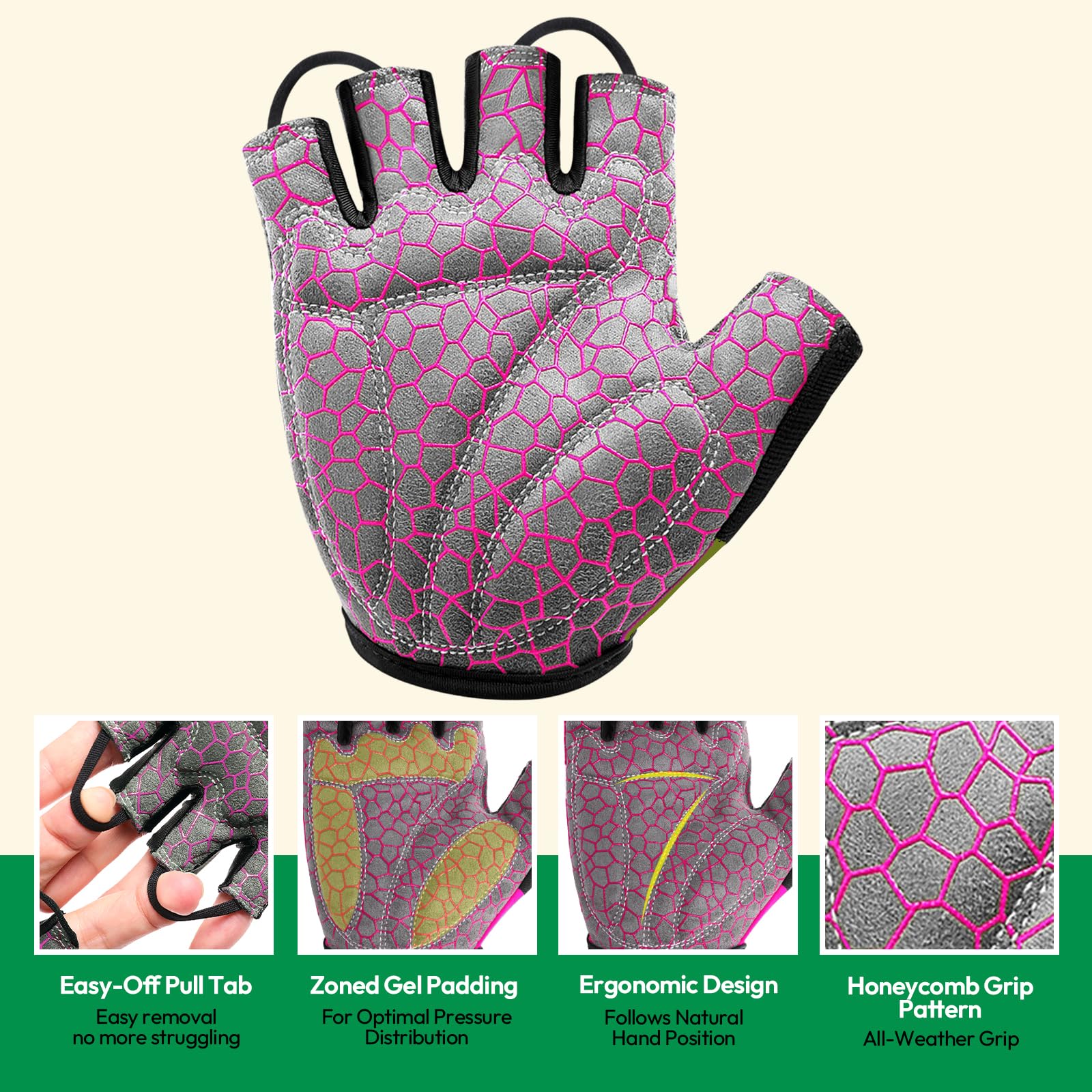 KONVINIT Gants de vélo Demi-Doigts Respirant mitaine vélo rembourrés avec poignée Anti-dérapante Unisexe pour VTT,vélo de Route,Gymnase,Crossfit,haltérophilie