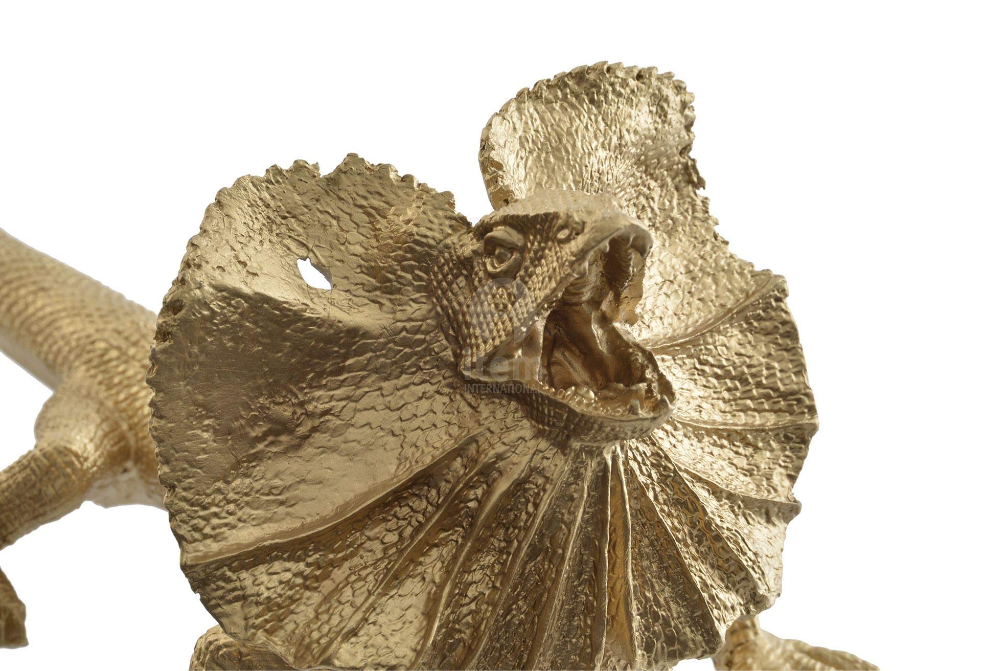 Figurine Statuette déco Lézard à collerette doré - Couleur Or - Reptile - 28 cm