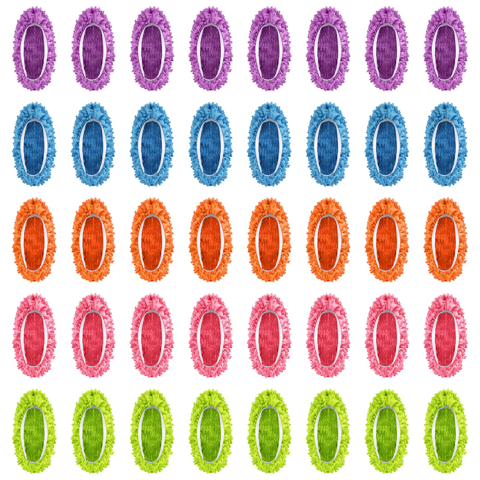 Lot de 40 paires de chaussons en microfibre réutilisables et lavables - Pour nettoyage du sol, maison, bureau, salle de bain, Bleu, rose, violet, orange, vert, Taille unique