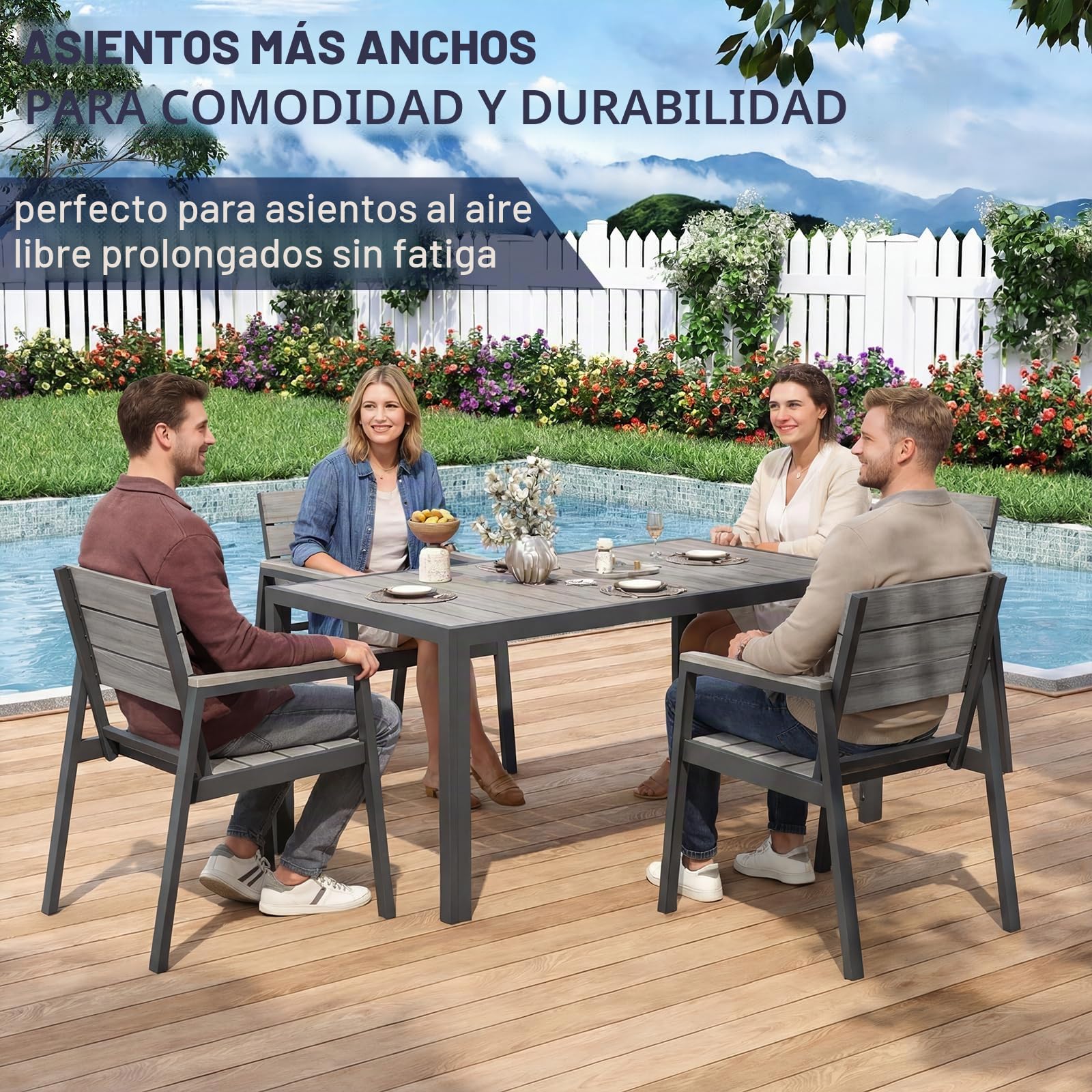 Devoko Juego de 2 sillas de jardín, Impermeables y duraderas, Acabado en Vetas de Madera, Estructura de Aluminio Mejorada, Asiento Amplio, soporta 160kg, fácil Limpieza, para Exterior.Gris
