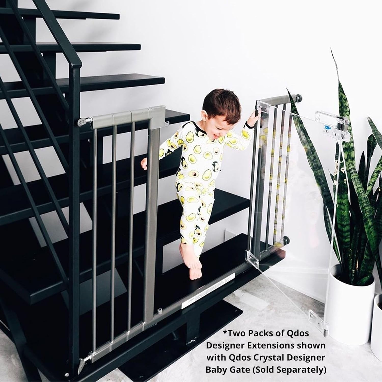 Qdos Safety Designer Gate Extensions for Crystal and Spectrum Pressure Mount Baby Gates | Slate | Allows for use in wider door openings - Each Extension adds 2.75" to the gate - Includes 2 Extensions