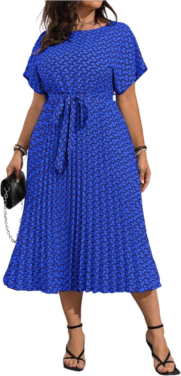 Floerns Women's Plus Size Summer Midi Dress Dolman Sleeve Pleated Work A Line Dresses