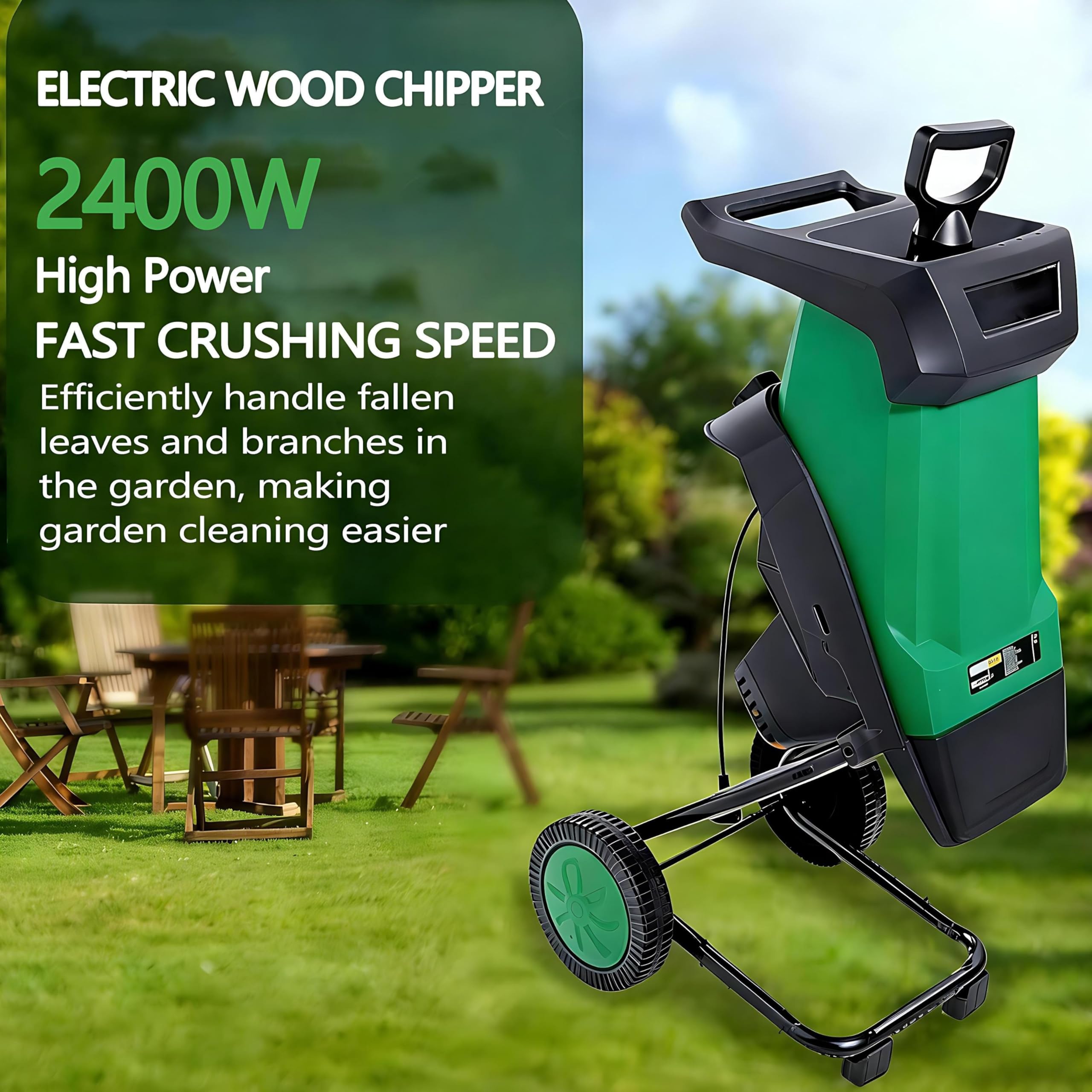 Trituradora de jardín, máquina trituradora de Ramas de árboles de 2400 W, protección contra sobrecarga/Bloqueo, Capacidad de Corte de 40 mm, 4500 RPM, para compostaje y residuos de jardín