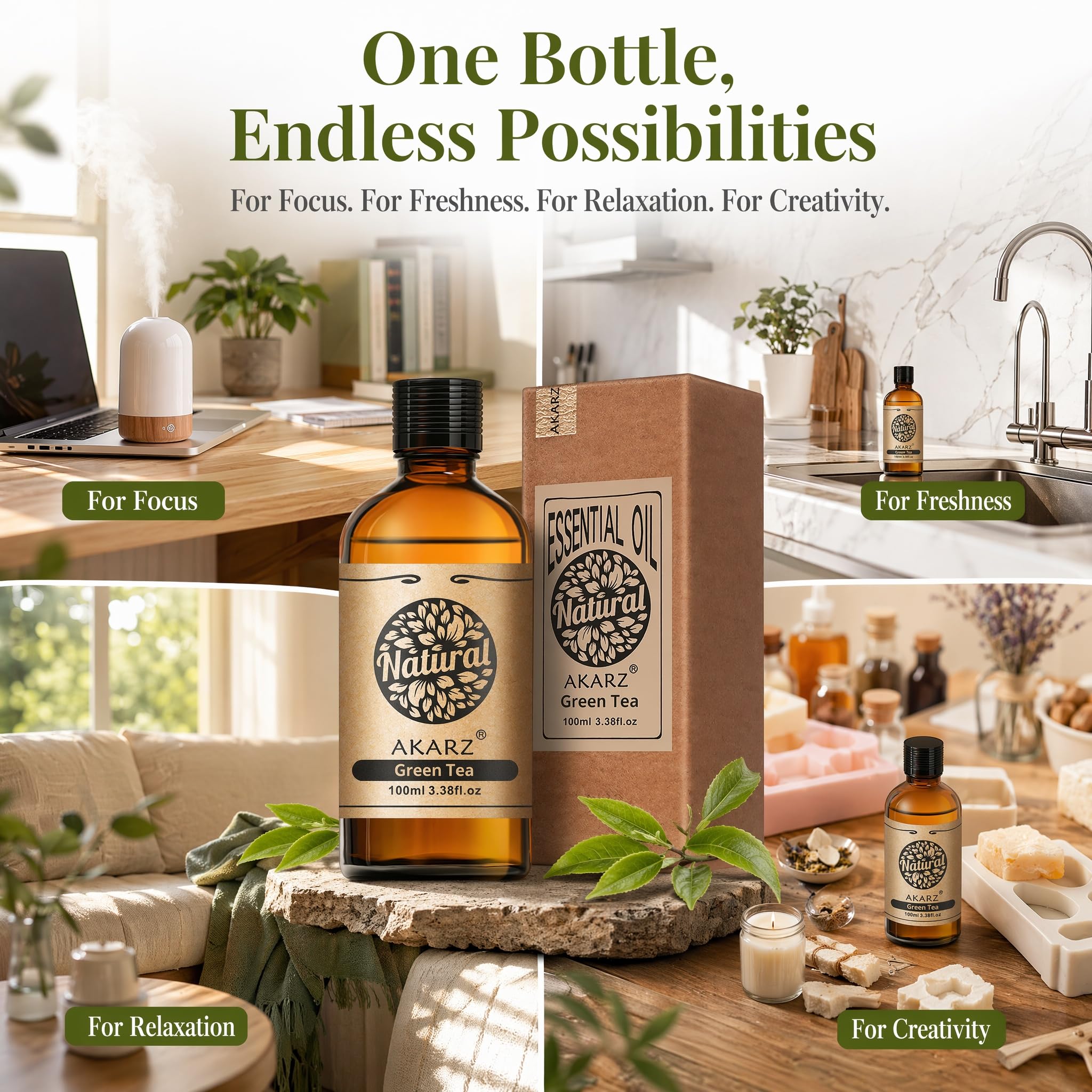 AKARZ 100ml Olejek esencjny z Tępego Zielonego - Naturalny olejek aromatyczny do dyfuzorów, lamp aromatycznych i aromatów pomieszczeń