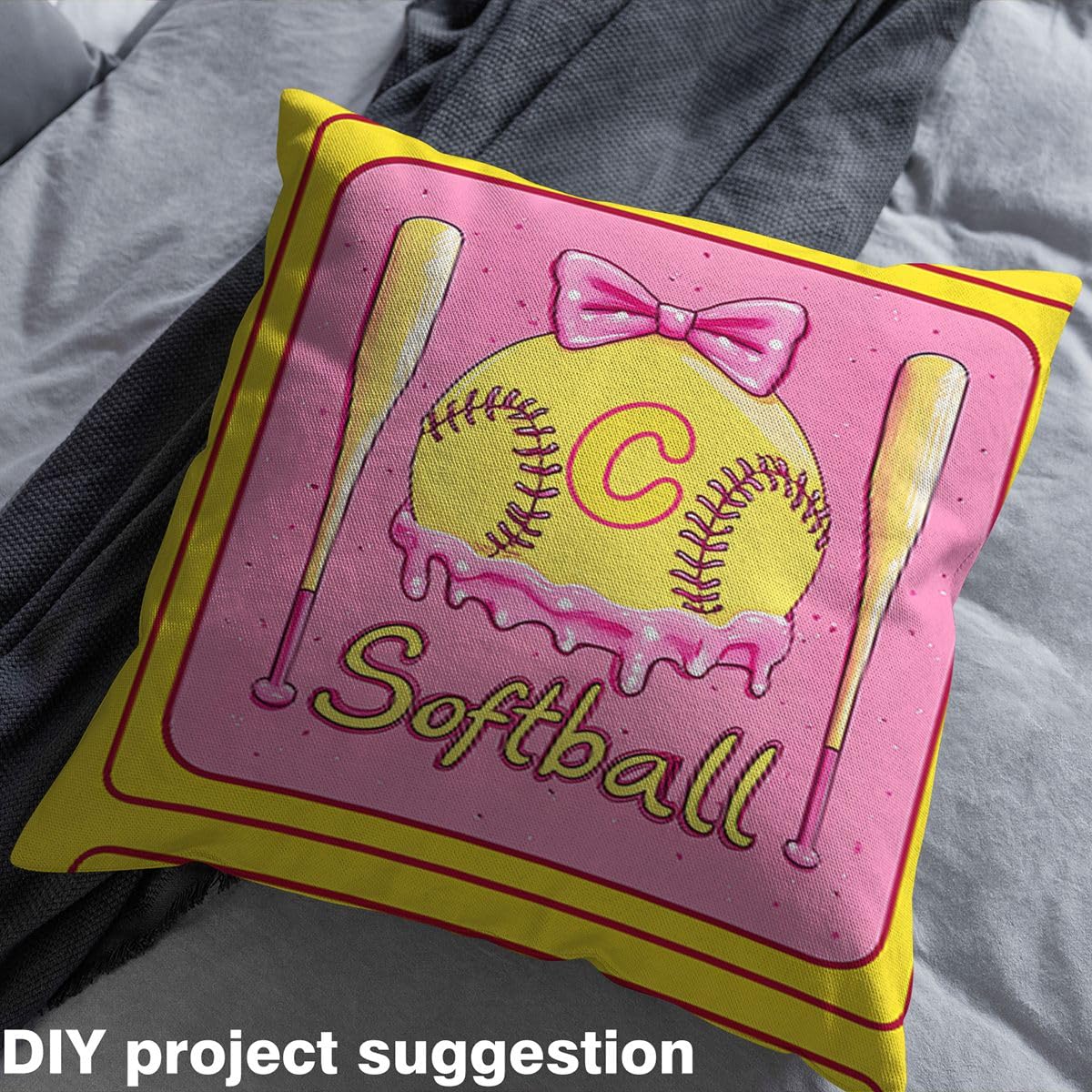 Homewish Mädchen Rosa Creme Baseball Flanell Stoff Meterware 460x150cm Anfangsbuchstabe C Stoffe zum Nähen Süß Schleife Donut Dessert Patchwork Stoffpakete Süß Sportspiel Stoff DIY Kunst