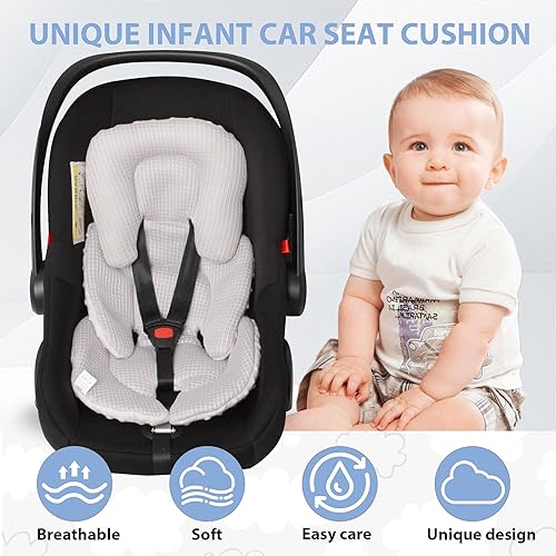 Miniatura 4 de Inserto para asiento de automóvil infantil, cojín reversible 2 en 1 para asiento de automóvil para recién nacido, soporte para la cabeza y el