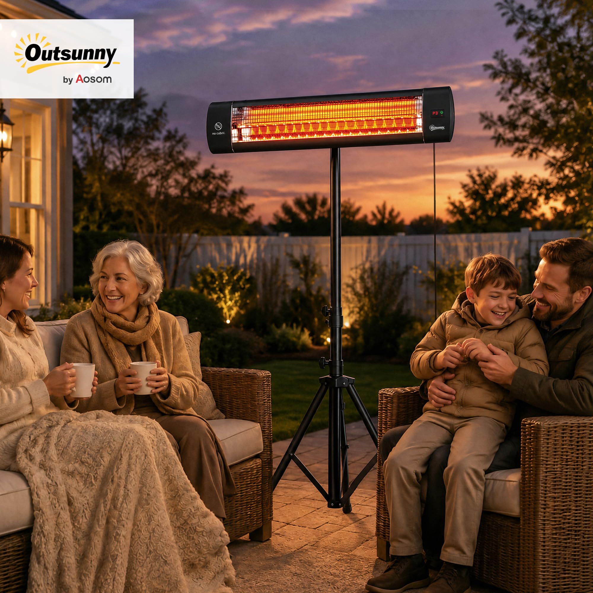 Outsunny Calefactor por Infrarrojos Terraza 2500 W de Pie Trípode Regulable