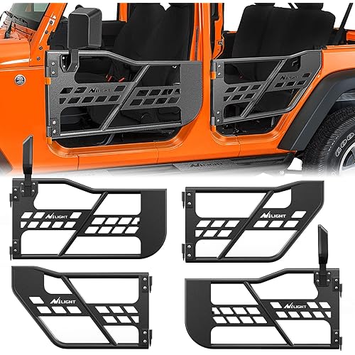 Nilight Off Road Front Rear Tubular Doors W/Side View Mirrors Compatible with 2007 2008 2009 2010 2011 2012 2013 2014 2015 2016 2017 2018 Wrangler JK 4 Door Only, 2 Years Warranty