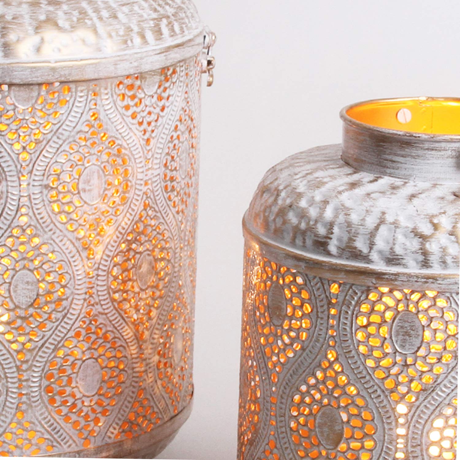 Orientalische Laterne Suraya im 2er Set in Shabby Chic Weiss Gold aus Metall Marokkanisches Windlicht stehend & hängend Tischlaterne für Ostern Muttertag Hochzeit Feier Dekoration IRL5020