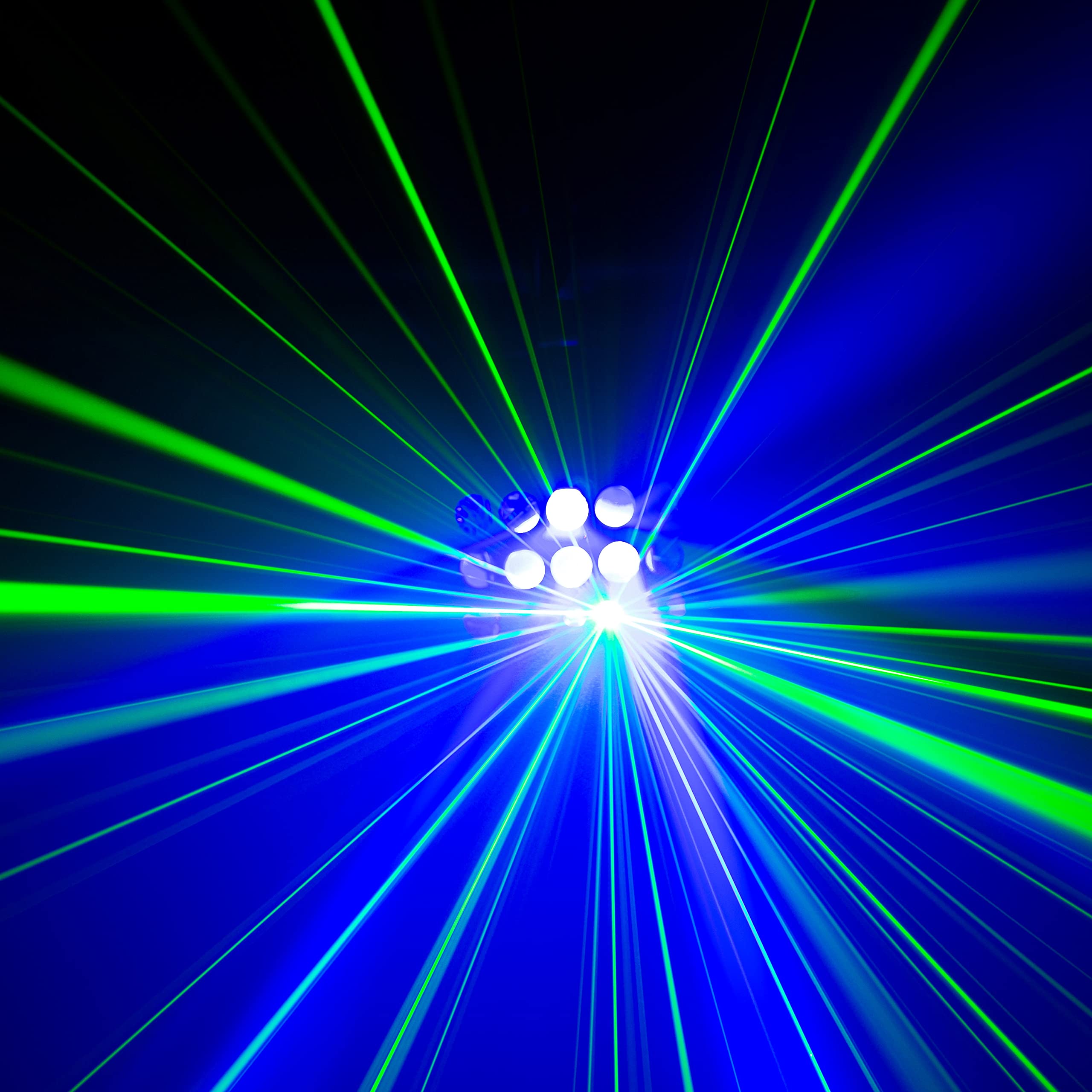 BoomToneDJ STARLIGHT-LZR Jeux de lumière DJ 4 effets Faisceaux multicolores LZR, Strob, Contrôle DMX Programmes automatiques Détection musicale Télécommande. Eclairage Disco Club Fête Soirée Mariage