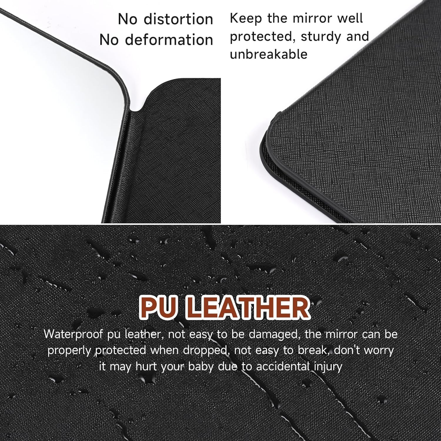 ONICORN Folding Makeup Mirror - Portable Small Size PU Leather Travel Mirror, Tabletop Mount, Exquisite HD Round Edge Corner Glass, Adjustable Angle Vanity Mirror with Stand (Black Pack of 1) - Image 6 thumbnail