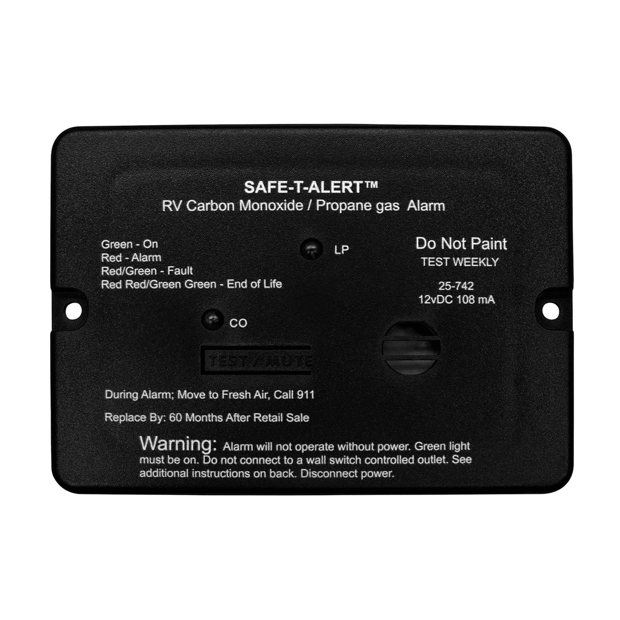 Safe T Alert Mini Dual LP/CO Flush Mount Black