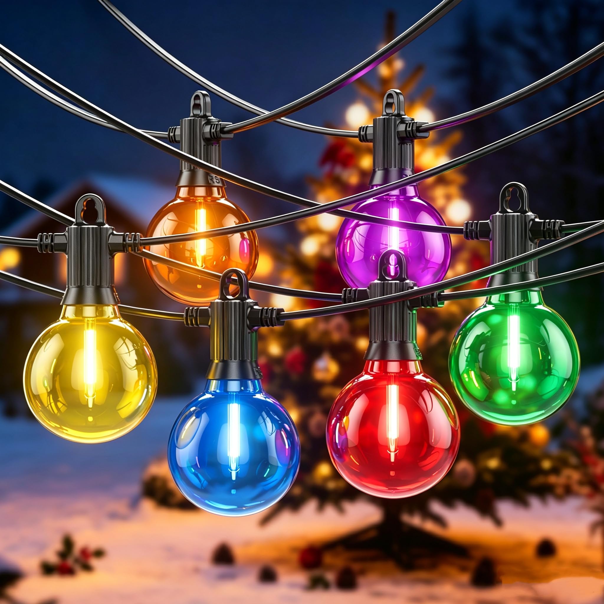 FOOMAN 82FT/25M Mains Powered Colour G40 Festoon String Lights IP65 Garden
