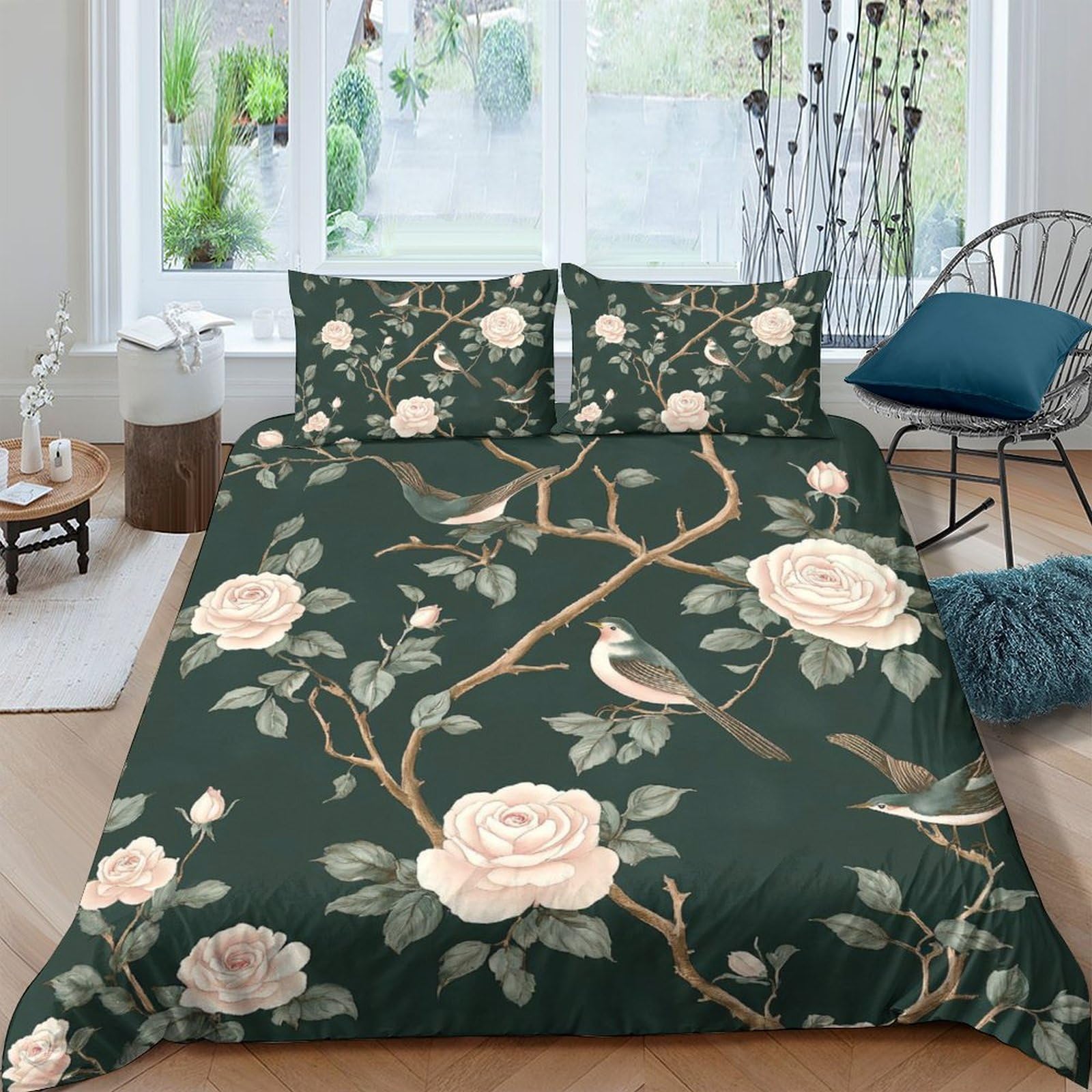 Ctjqhvkz Style-6 3D Printed Botanical Floral Fitted Sheet Microfiber Elegant Bird Branch Mattress Cover For Bedroom Guestroom Decor Single（135X200cm）
