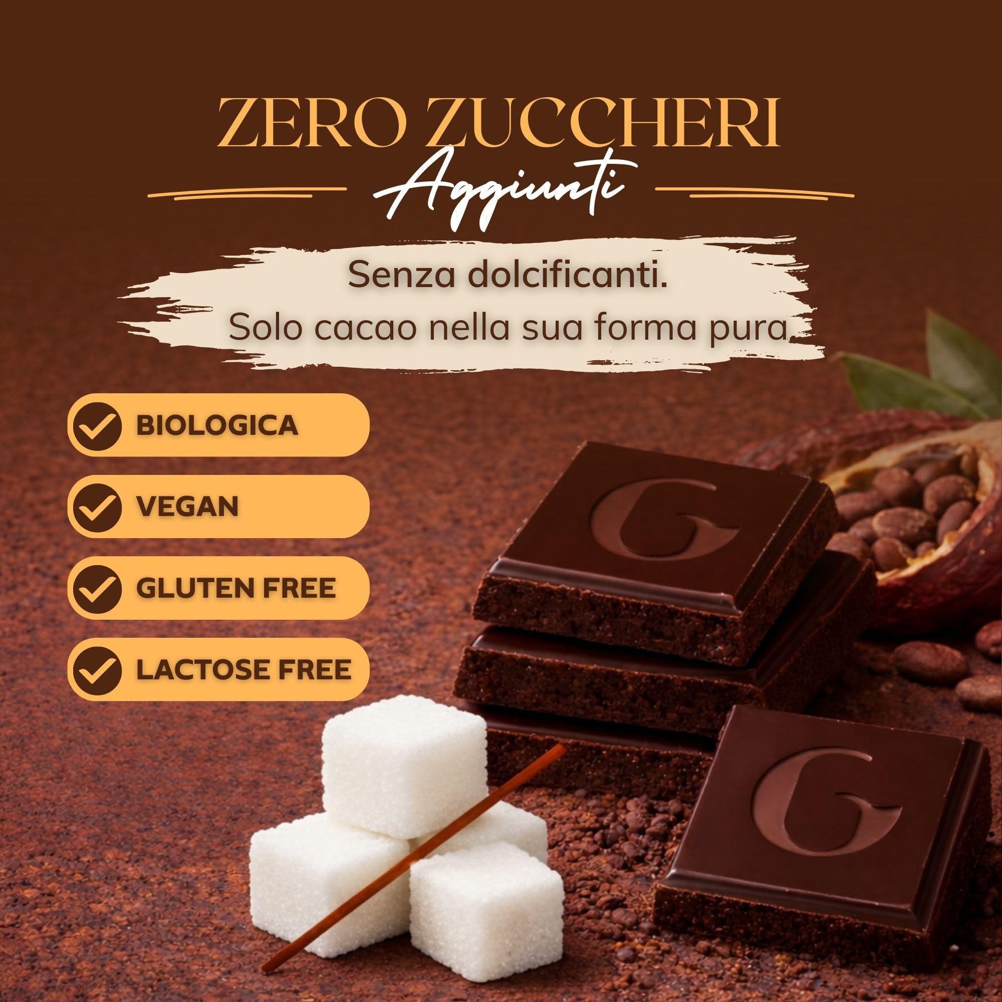 Cioccolato Fondente senza zucchero 100% PURO 4x45g – Cioccolato Senza Lattosio da Fave di Cacao Non Tostate – Cacao Crudo dal Perù – Lavorato a Pietra - Senza dolcificanti