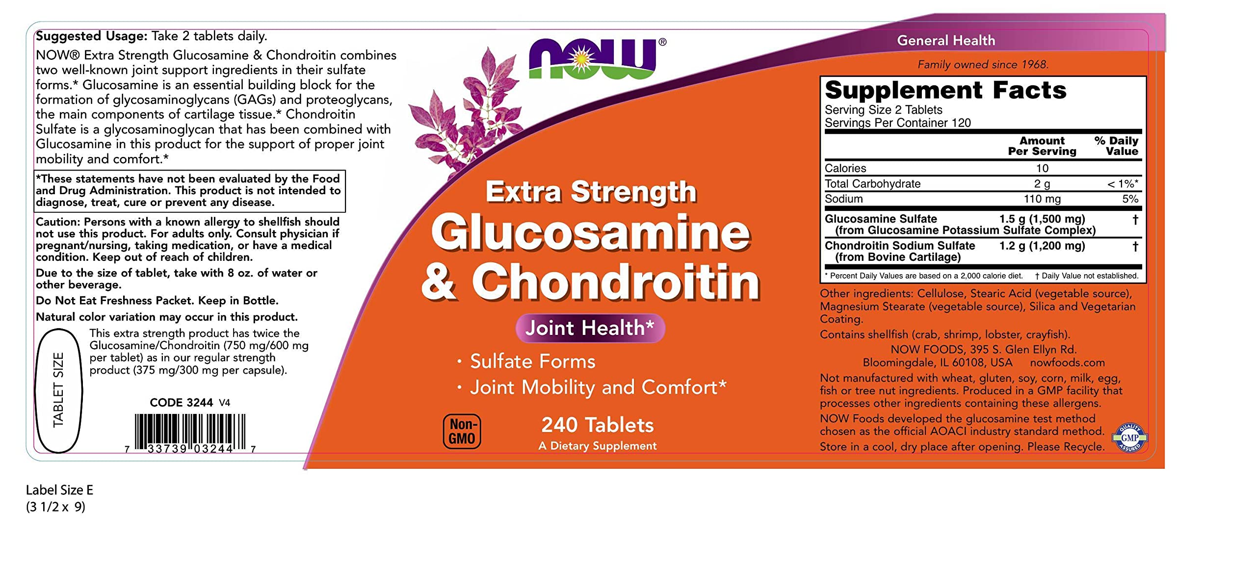 Now Foods - Glukosamin und Chondroitin 2X 750/600Mg - 240 Tabletten