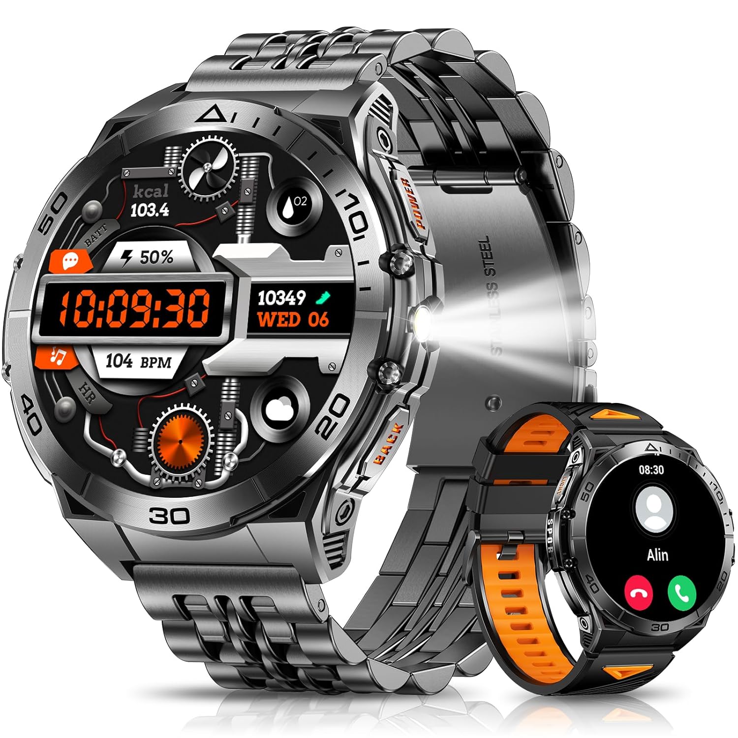 Military Smart Watches for Men with Bluetooth Call 1 6 AMOLED Waterproof Smartwatch with Flashlight 116 Sport Modes