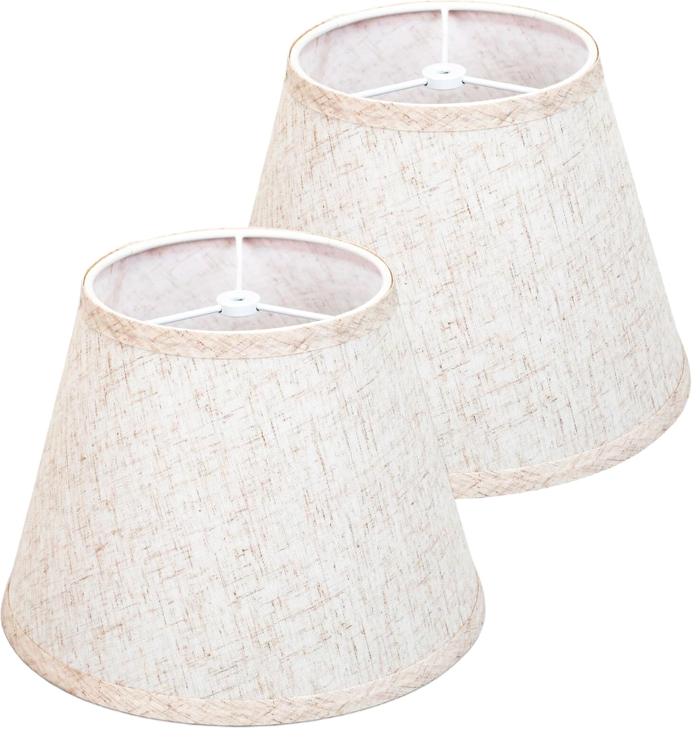 Beige Linen Small Lamp Shades set of 2, 6"x10"x7" Lampshade for Table Lamps & Floor Lamps, Empire Lamp Shade for Modern, Farmhouse, Ranch, French Country Decorative style, Spider Fitter, Assembly-Free