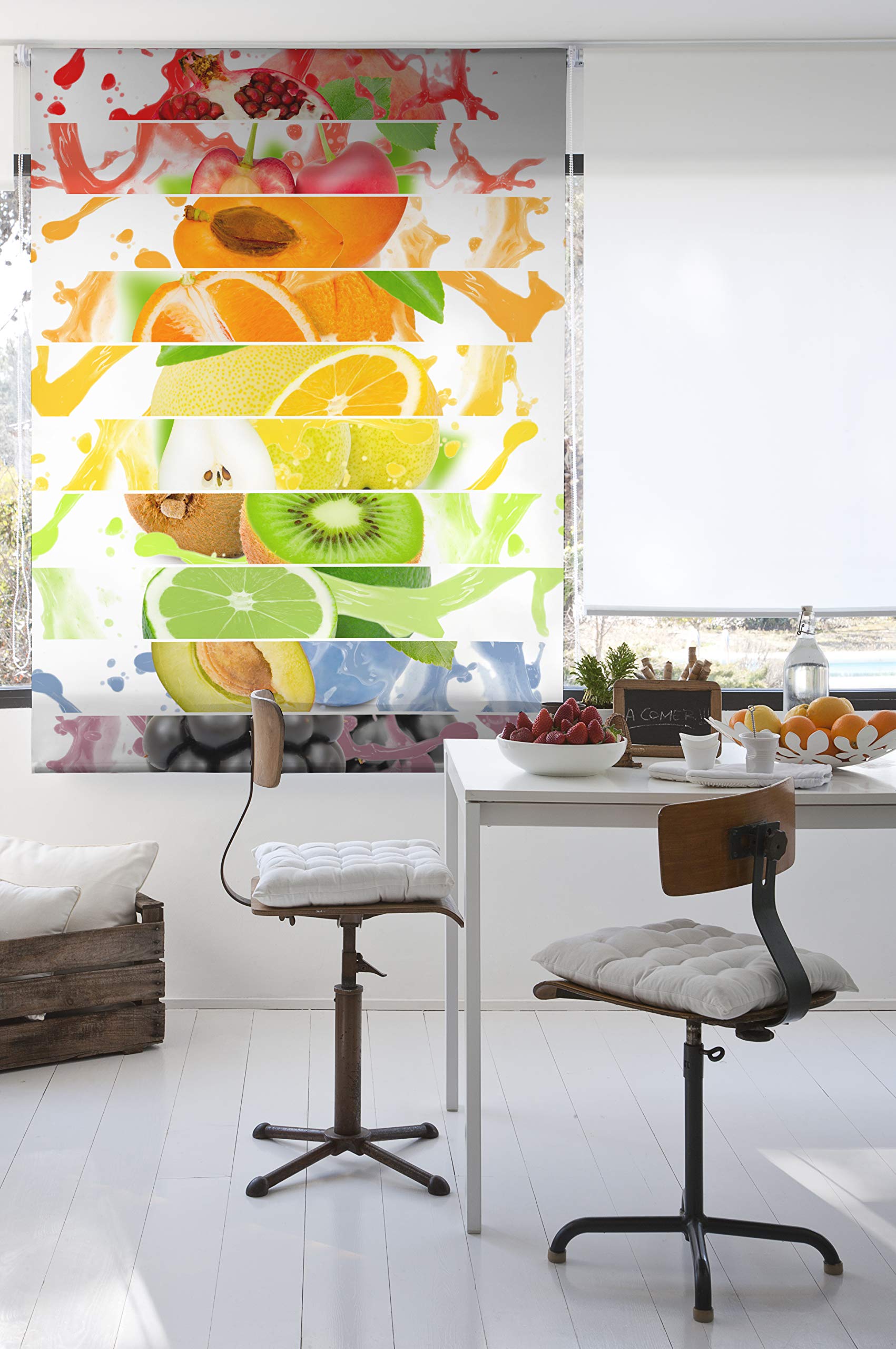 Estoralis | Cuisine | Store Enrouleur | sans Outil Tissu translucide imprimé | C-1219 | 85 x 150 cm. (Largeur/Hauteur) Taille du Tissu 82 x 150 cm. | Stores pour fenêtres et Portes