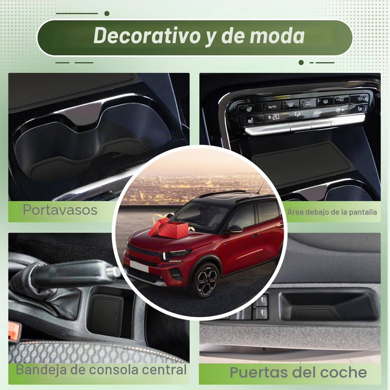 Compatible con Citroën C3 IV (CC21) 2024 2025 2026 Alfombrillas Antideslizantes Alfombrillas de Goma para Consola Central, Portavasos, Ranura Puerta (Negro)