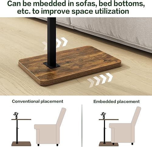 Miniatura 5 de IBUYKE Mesa auxiliar en forma de C, mesa auxiliar ajustable de altura giratoria de 360 para espacios pequeños, con ranura para teléfono y tableta,