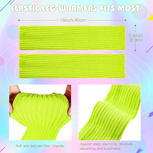 Miniatura 3 de SATINIOR Calentadores de pierna de punto de los años 80 para mujer, calcetines acanalados de ganchillo para accesorios de fiesta