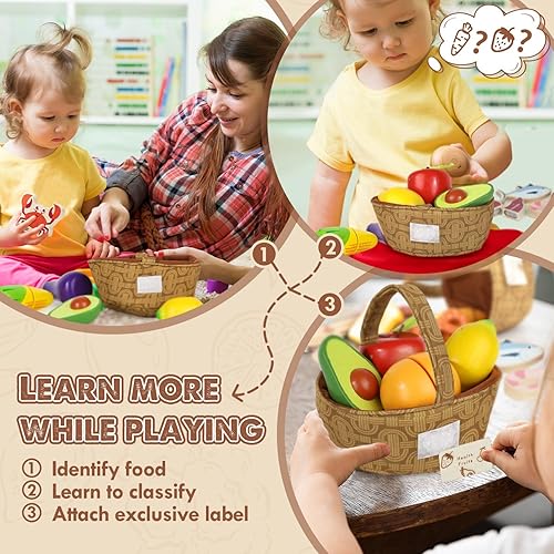 Miniatura 3 de Lehoo Castle Juegos de comida de madera para jugar, 4 grupos de alimentos, juguetes de clasificación para niños pequeños de 3 a 5 años, juego de