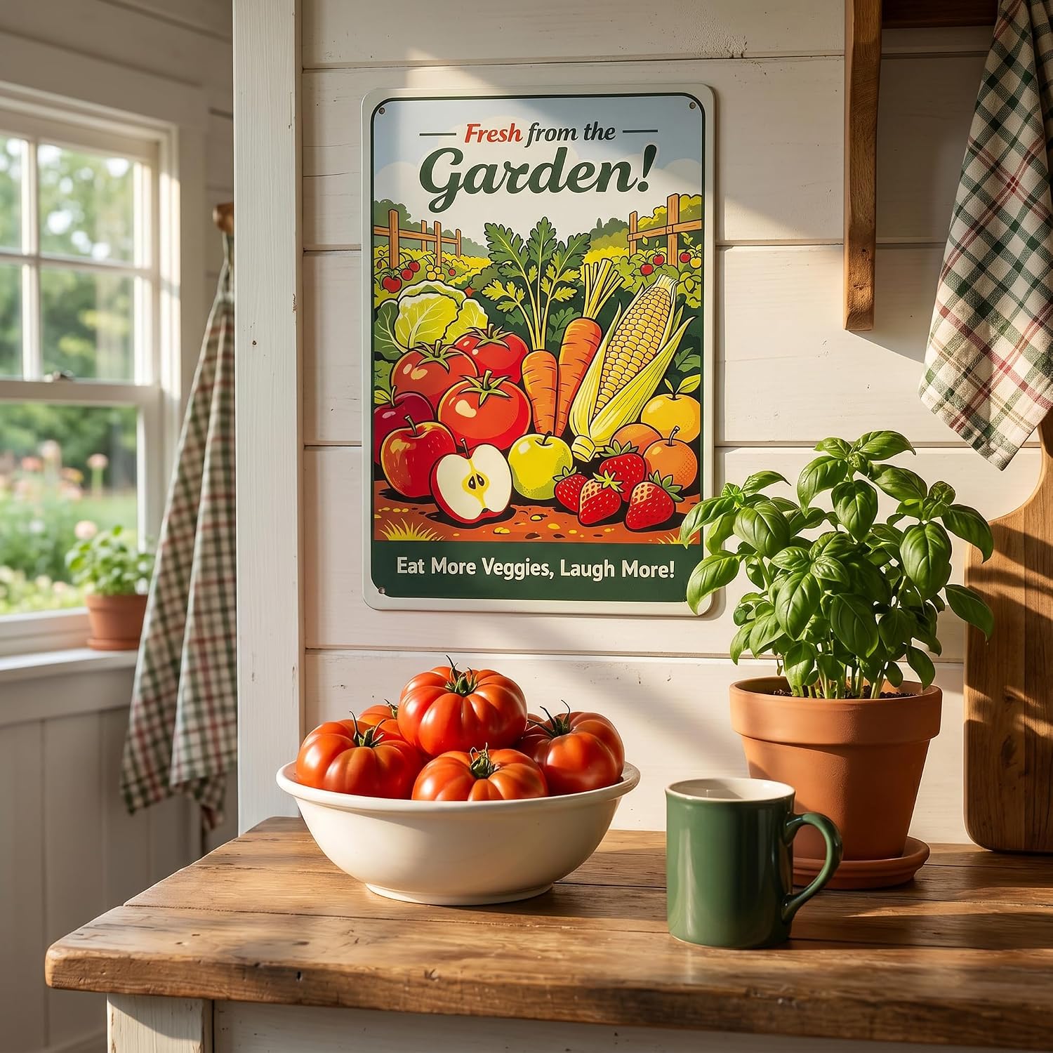 Retro Garden Sign "Fresh from the Garden! Eat More Veggies, Laugh More!" Home Greenhouse Courtyard Residence Gift, Outdoor Wall Decoration 8X12 inche image 5