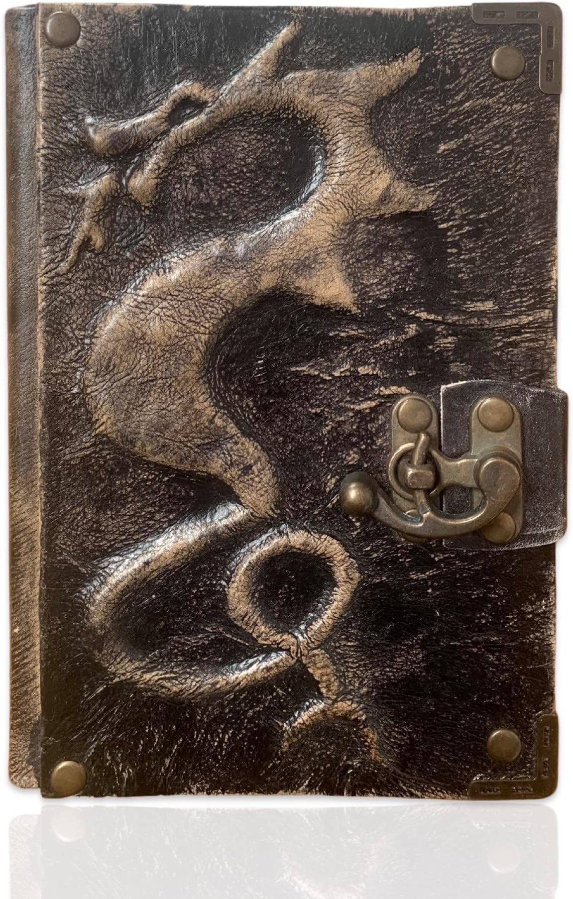 Handmade dragon embossed 3D leather bound journal, drawing sketchbook, with blank pages, vintage leather journal, retro notebook
