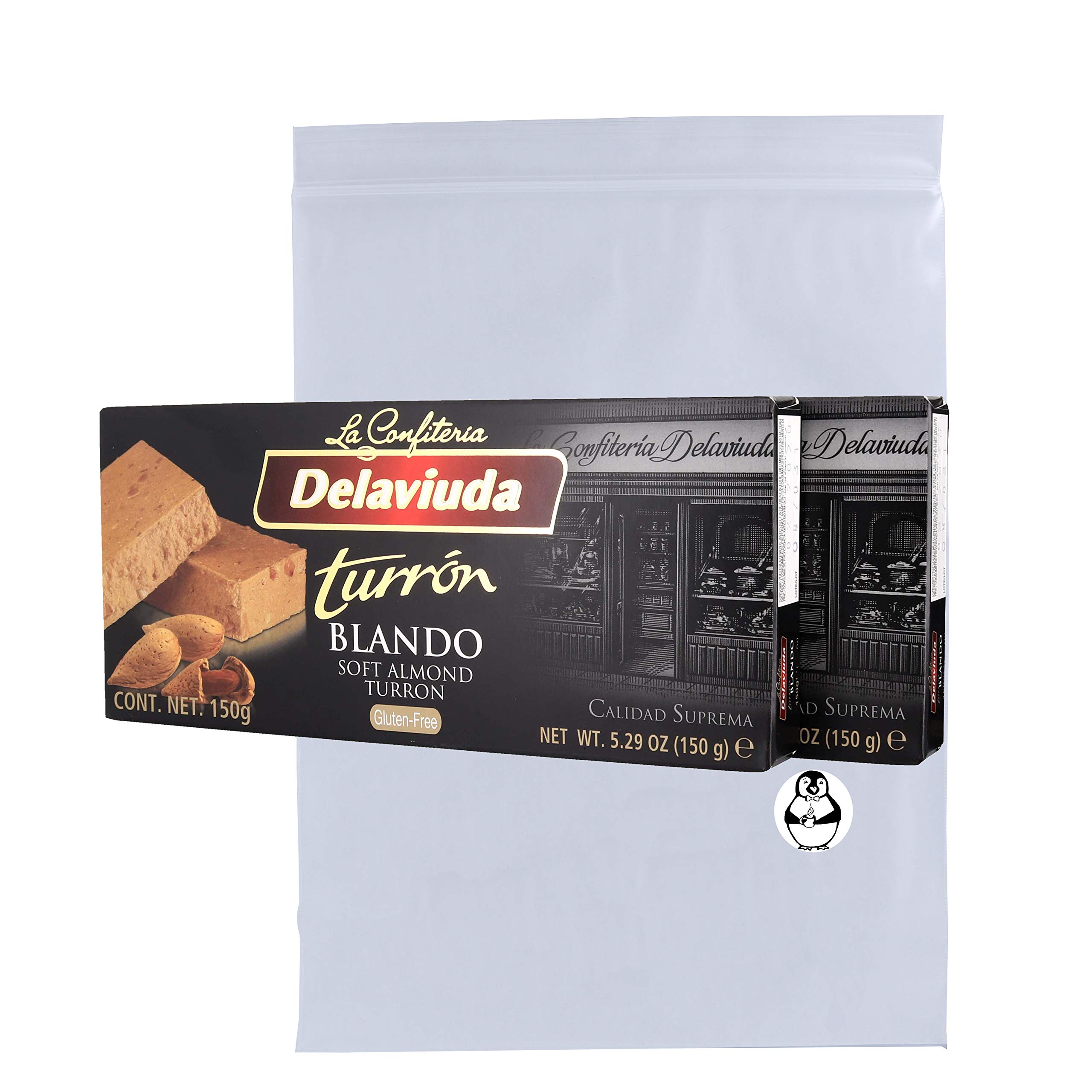 Delaviuda Turron Blando Lot de 6 tourrons aux amandes douces – Turron aux amandes douces – Turron Blando avec Almendras Calidad Suprema W/Premium Penguin Pochette de rangement rapide