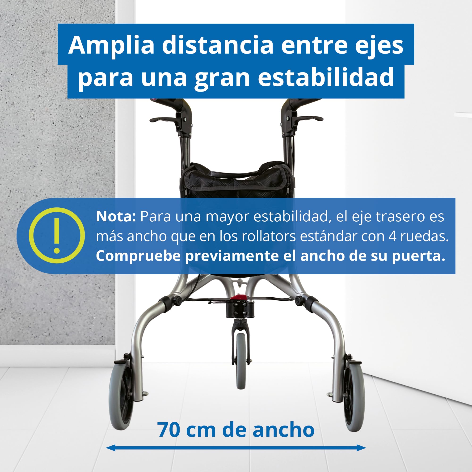 WEINBERGER faltbarer, klappbarer Aluminium Rollator mit 3 Rädern und Tasche, schmal, leicht und wendig, nur 4,2 kg, Farbe: Silber-Schwarz, Modell: 02217