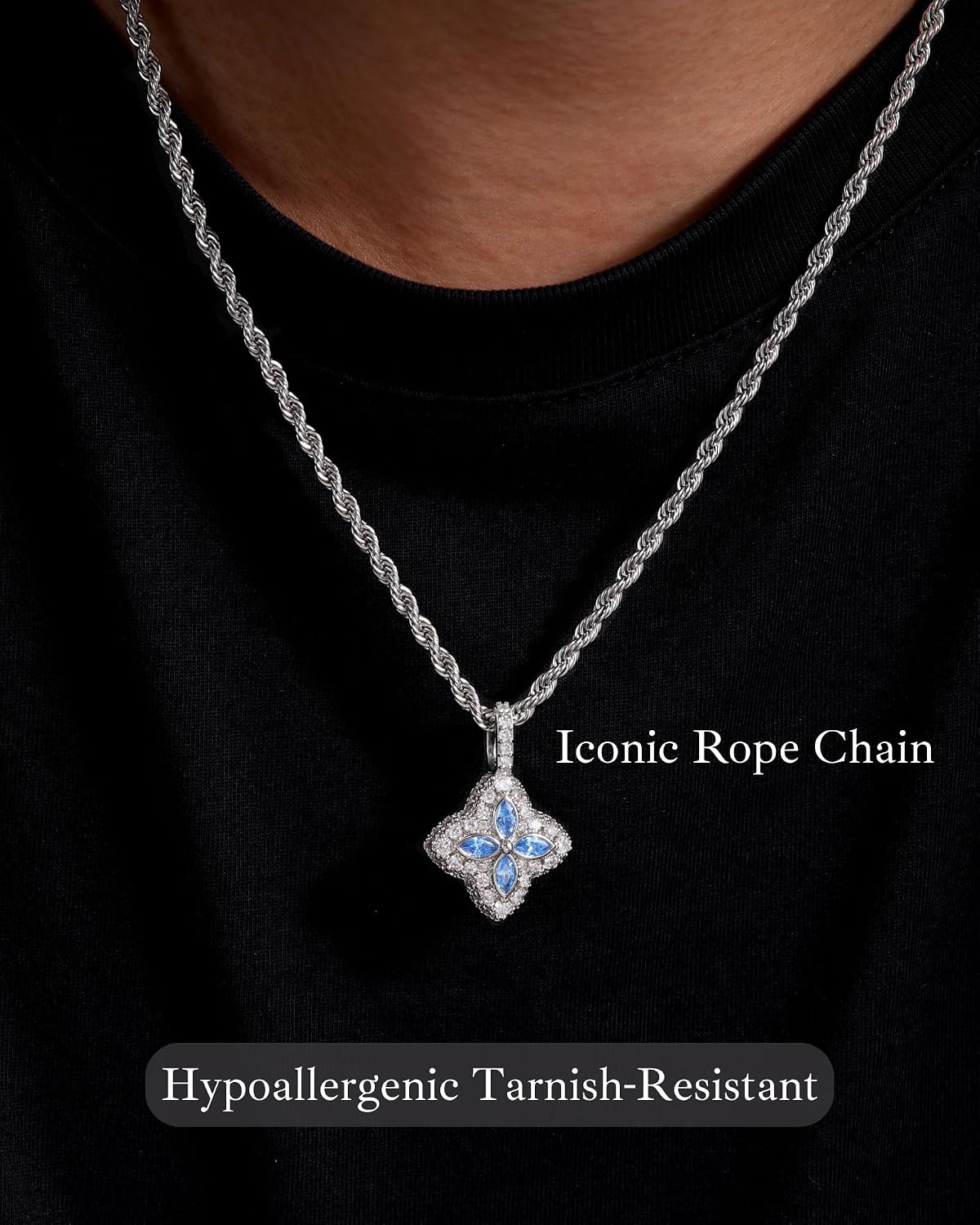 LuxeFlex Four Leaf Clover Shaped 5A Cubic Zircon & White Gold Plating Pendant, Elegant Luxury Design Iced Out Daily Jewelry Necklace