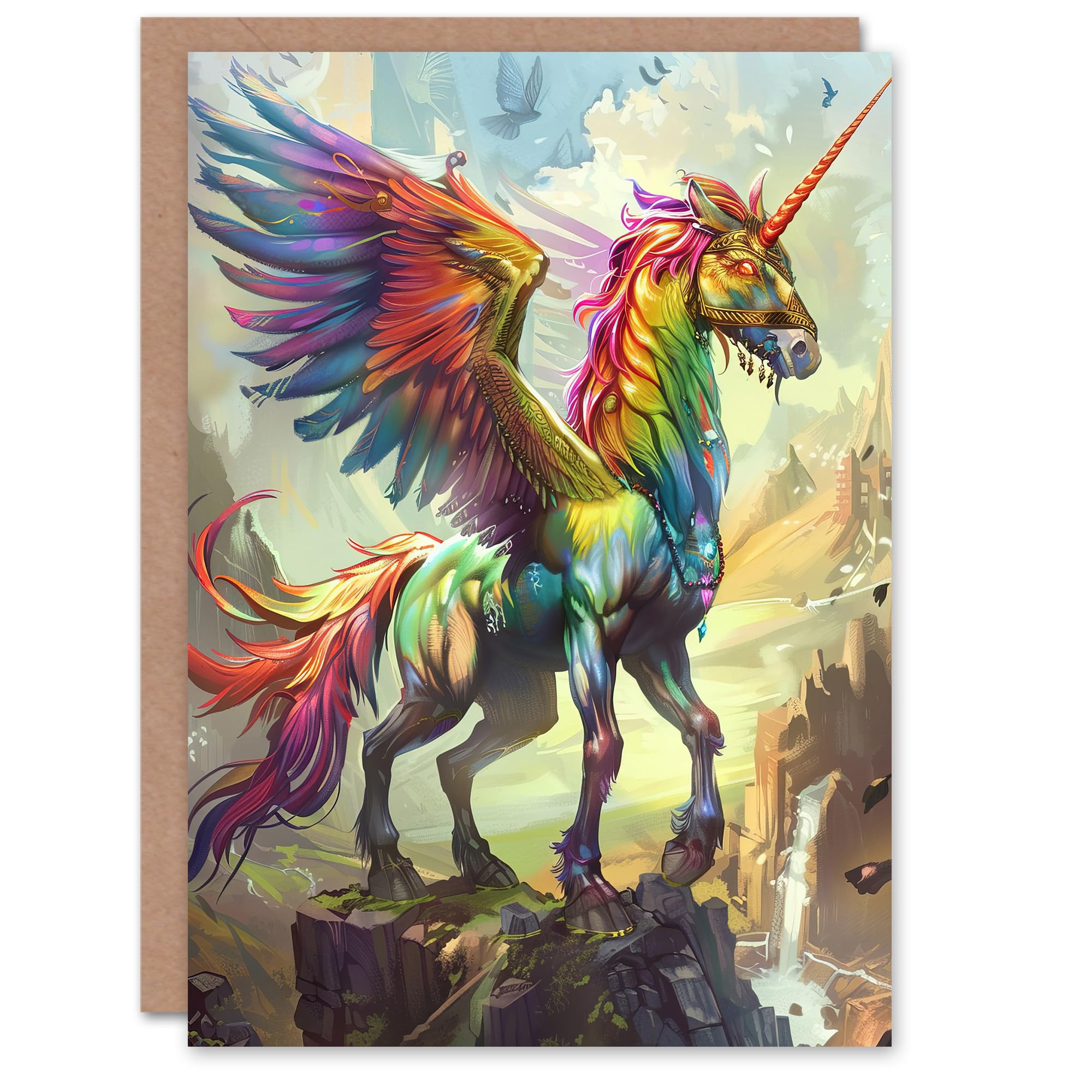 Artery8 Greeting Card - Rainbow Warrior Unicorn Fantasy - Birthday