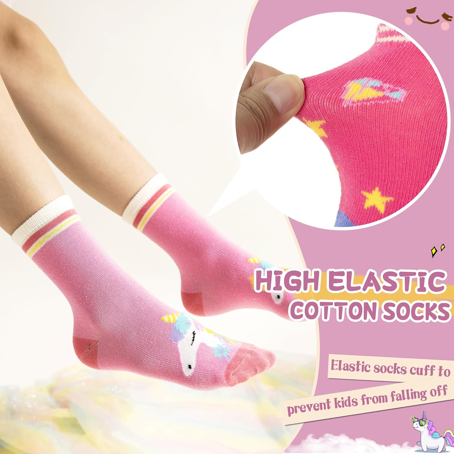 Girls Socks Unicorn Kids Crew Funny Cotton Cute Animal Novelty Cartoon Pattern Fashion Crazy Socks 6 Pairs - Image 3