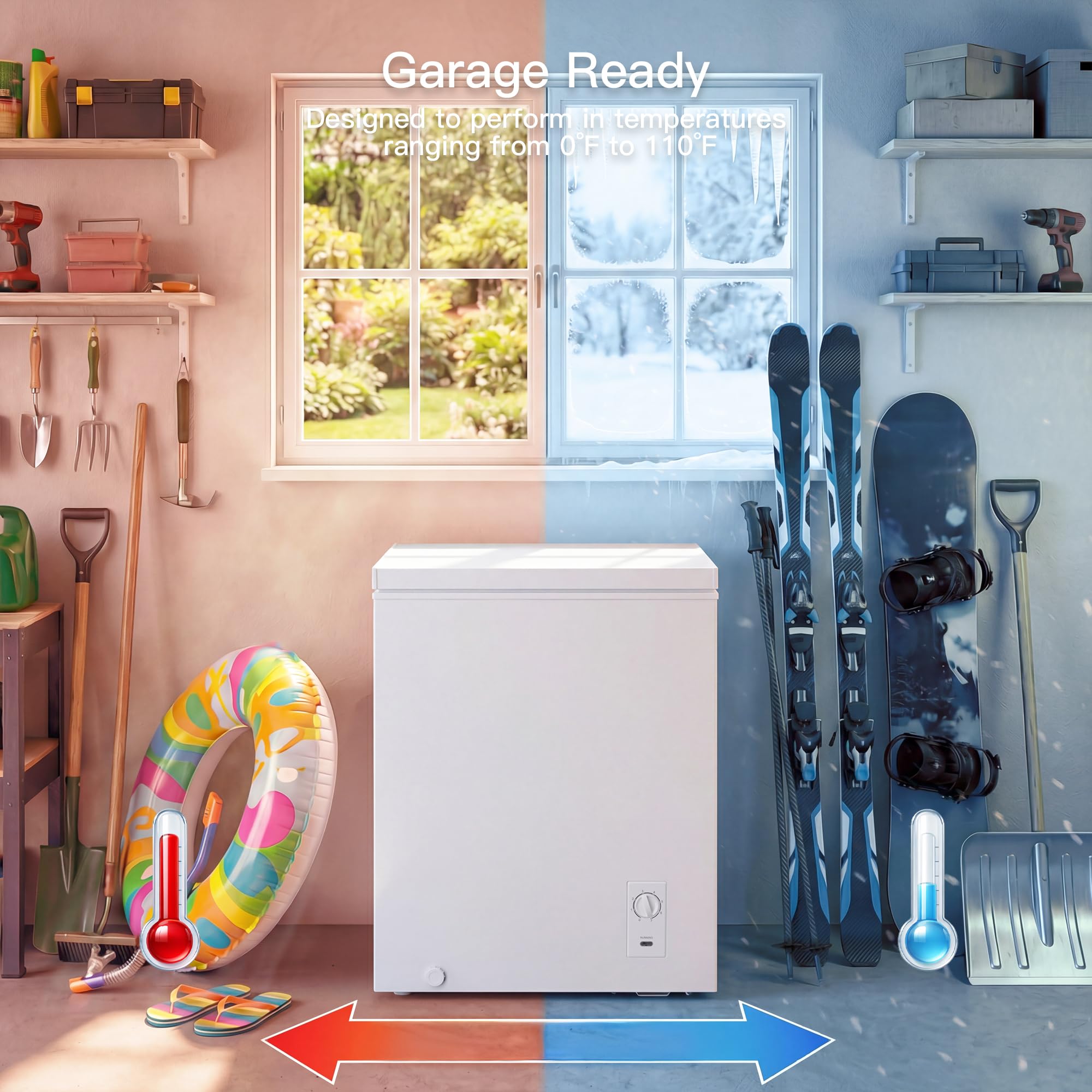 Mepty 2.05 Cu.Ft Chest Freezer,Top Open Door Deep Freezer With 2 Removable Baskets,7 Adjustable Thermostat,Built-In LED Light,Quiet Energy Saving Freezers For Home,Kitchen,Garage Use on Fridge.com - View 6