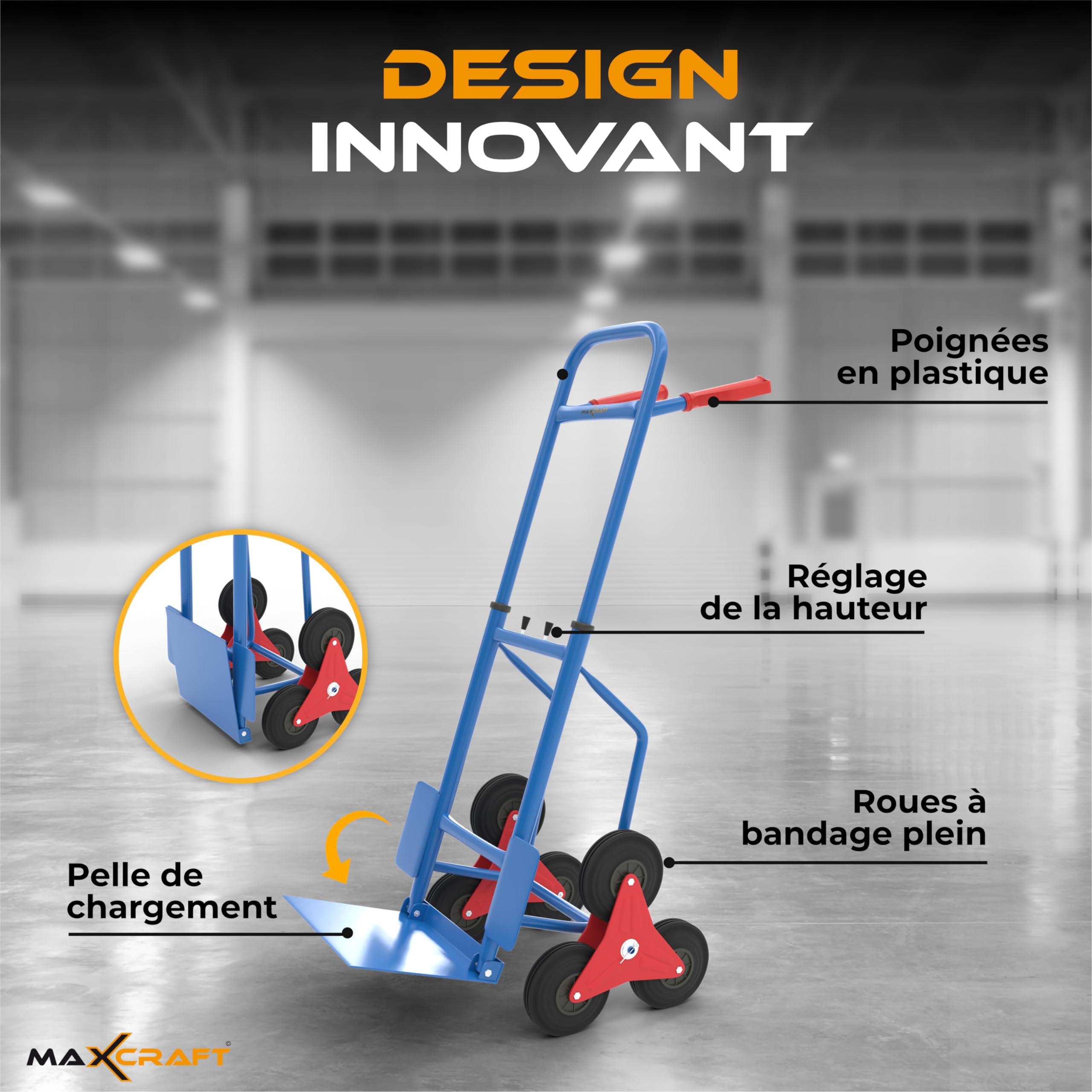 Diable Pliable Chariot de Transport Charge Max 150 kg Multi-Purpose Escalier 6 Roues pour l'Intérieur Extérieur