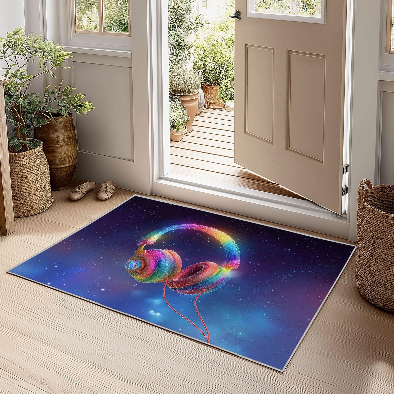 Nowoczesny dywan słuchawki gwiaździste niebo wszechświat 160 x 230 cm, z antypoślizgową podstawą z TPR gumowa uszczelka dywaniki dekoracyjne wycieraczki, na podłogi zewnętrzne i wewnętrzne wejście