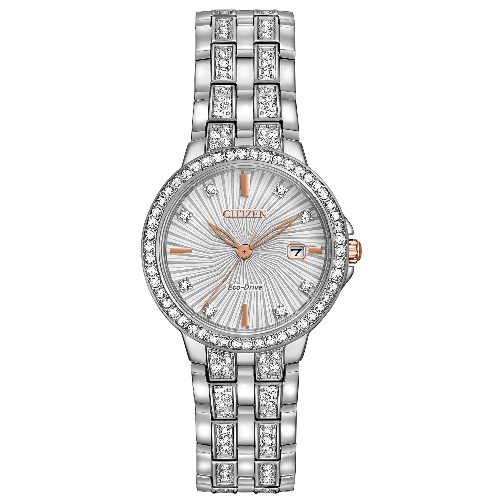 Ladies' Silhouette Crystal Eco-Drive Watch, 3-Hand Date, Stainless Steel