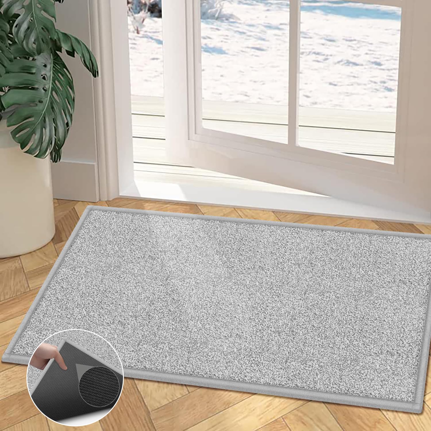 Washable Absorbent Door Mat - Indoor/Outdoor, Gray Entrance Rug for Front Door & Entry Way