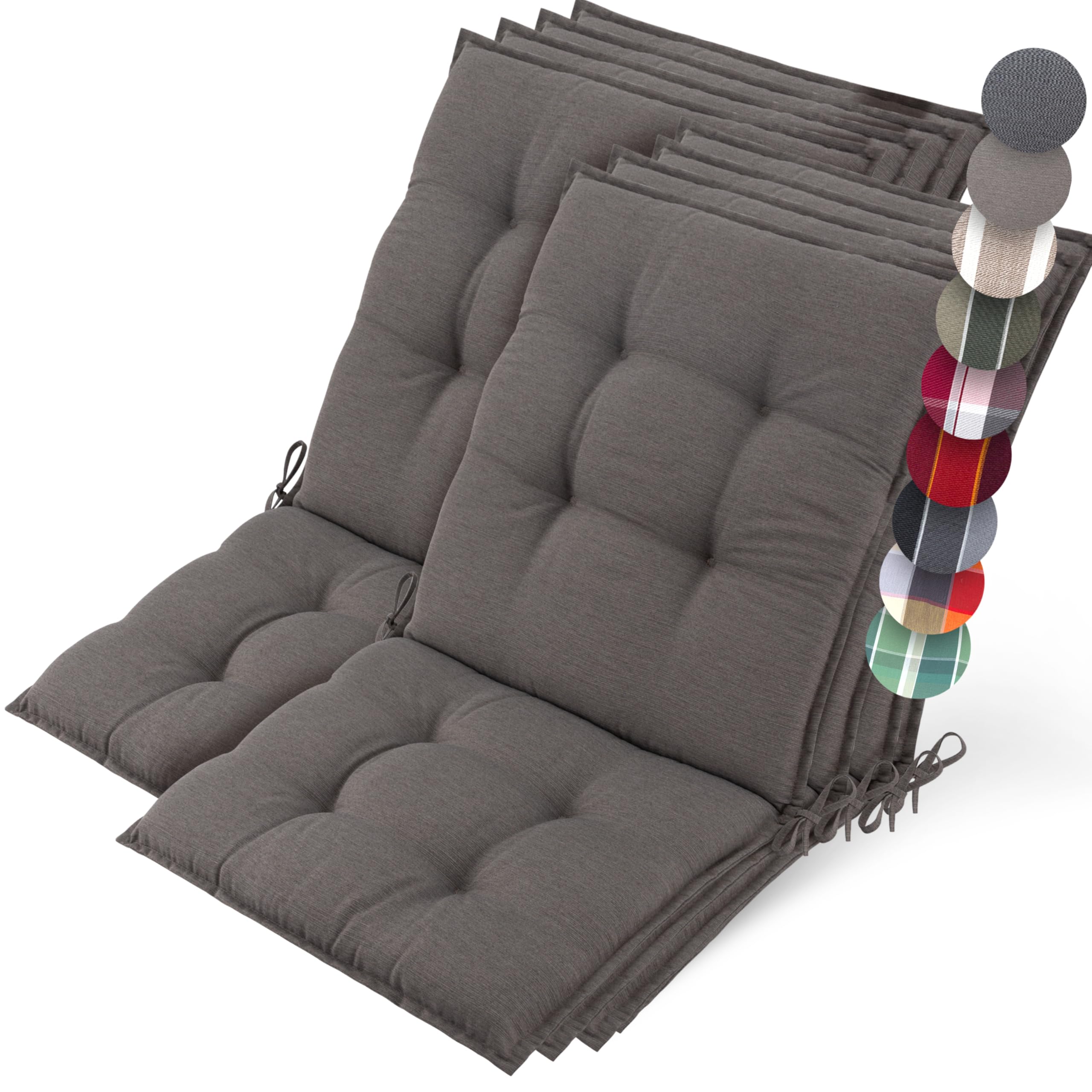 Beautissu Set of 8 Premium Outdoor Chair Cushion Low Back 100x50 cm - UV 8 cm Thick Padding Seat Cushions for Garden Chairs Non-Slip Fastening Straps - Taupe - Sun-HL