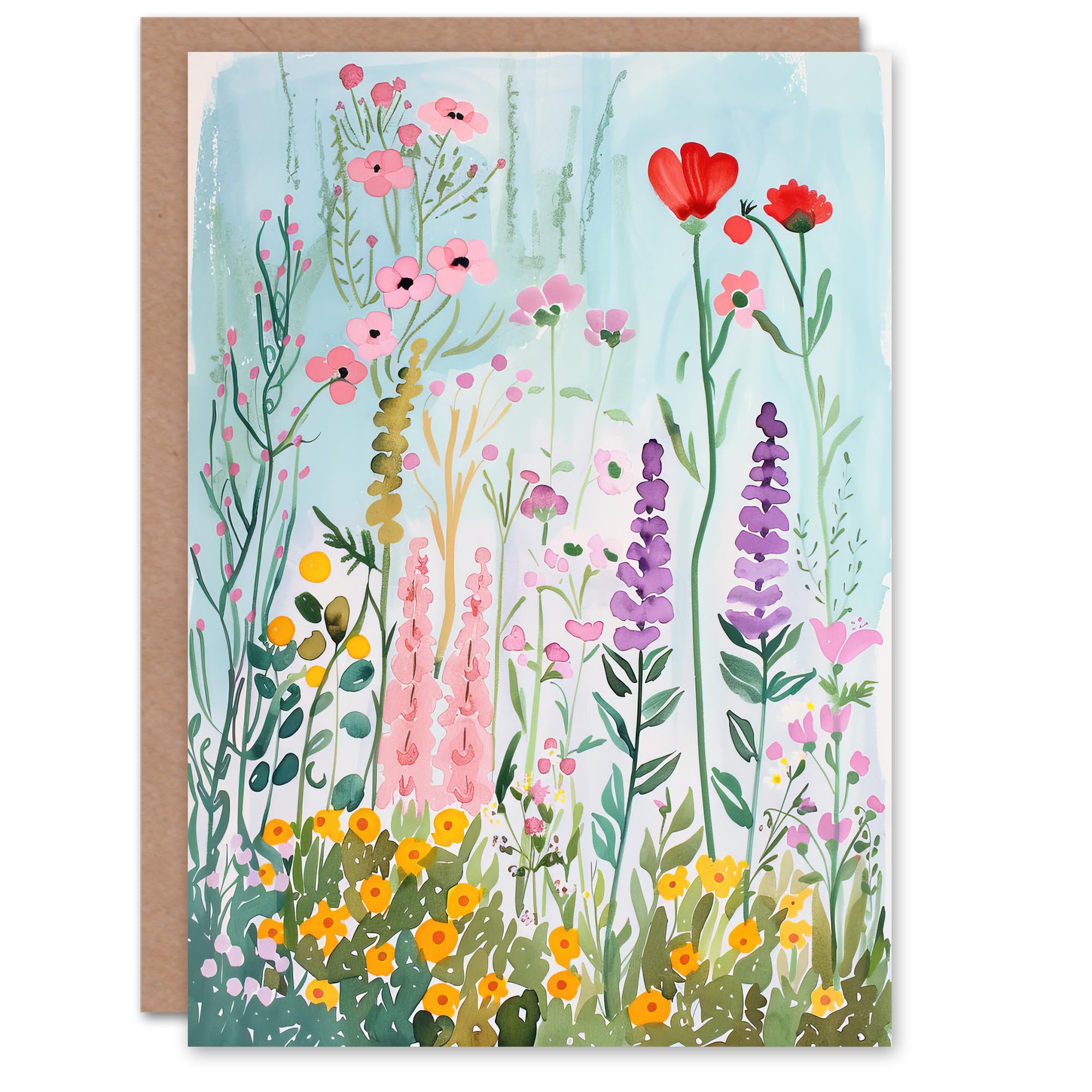 Artery8 Greeting Card Spring Wild Flower Meadow Watercolour Painting For Her Woman Birthday Card