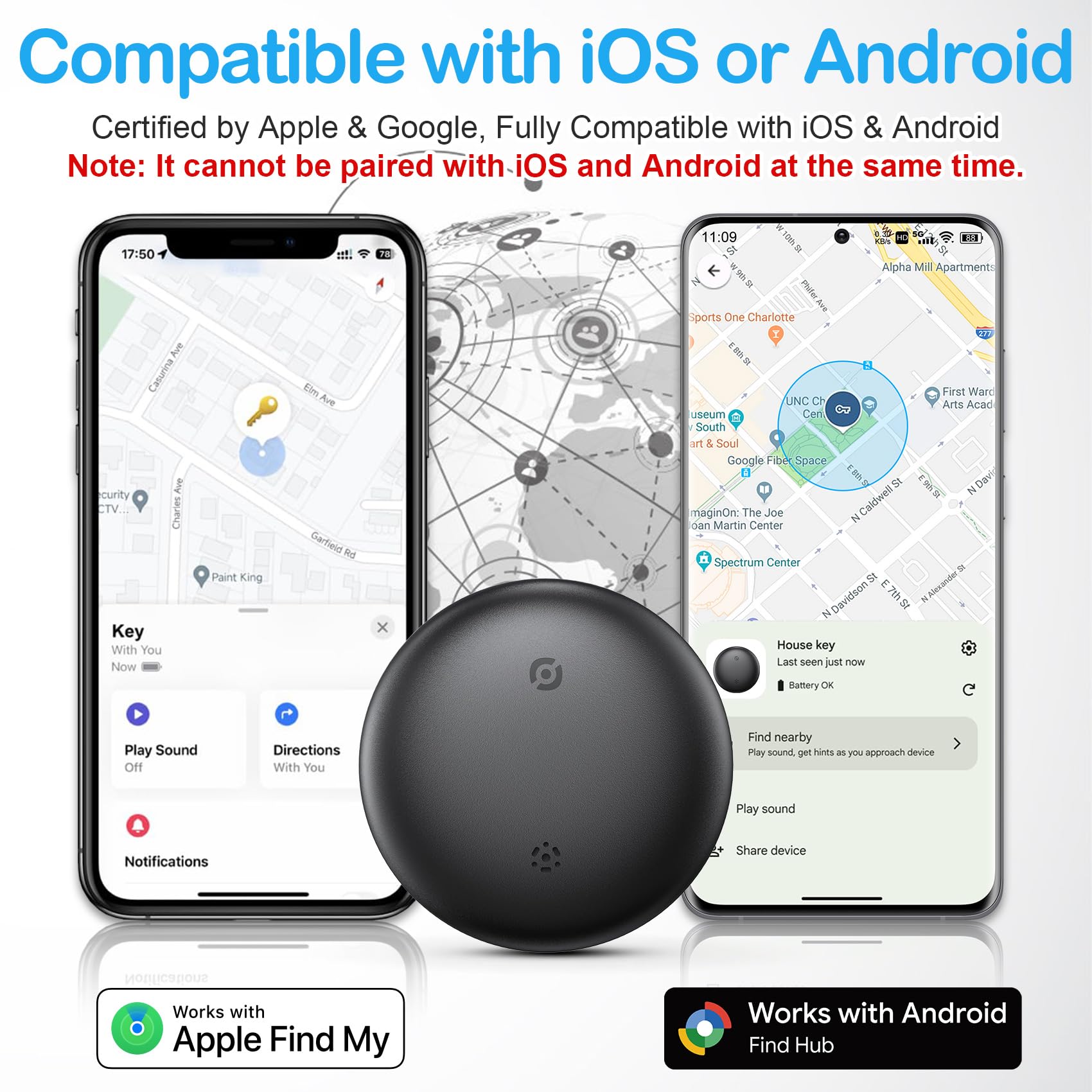 Air Tag Android or iOS, 2 pezzi Smart Tracker Tag Key Finder Compatibile con dispositivi iOS Find My/Google Find Hub, Bluetooth Key Tracker Smart Tag per chiavi, bagagli, valigie (Bianco e Nero)
