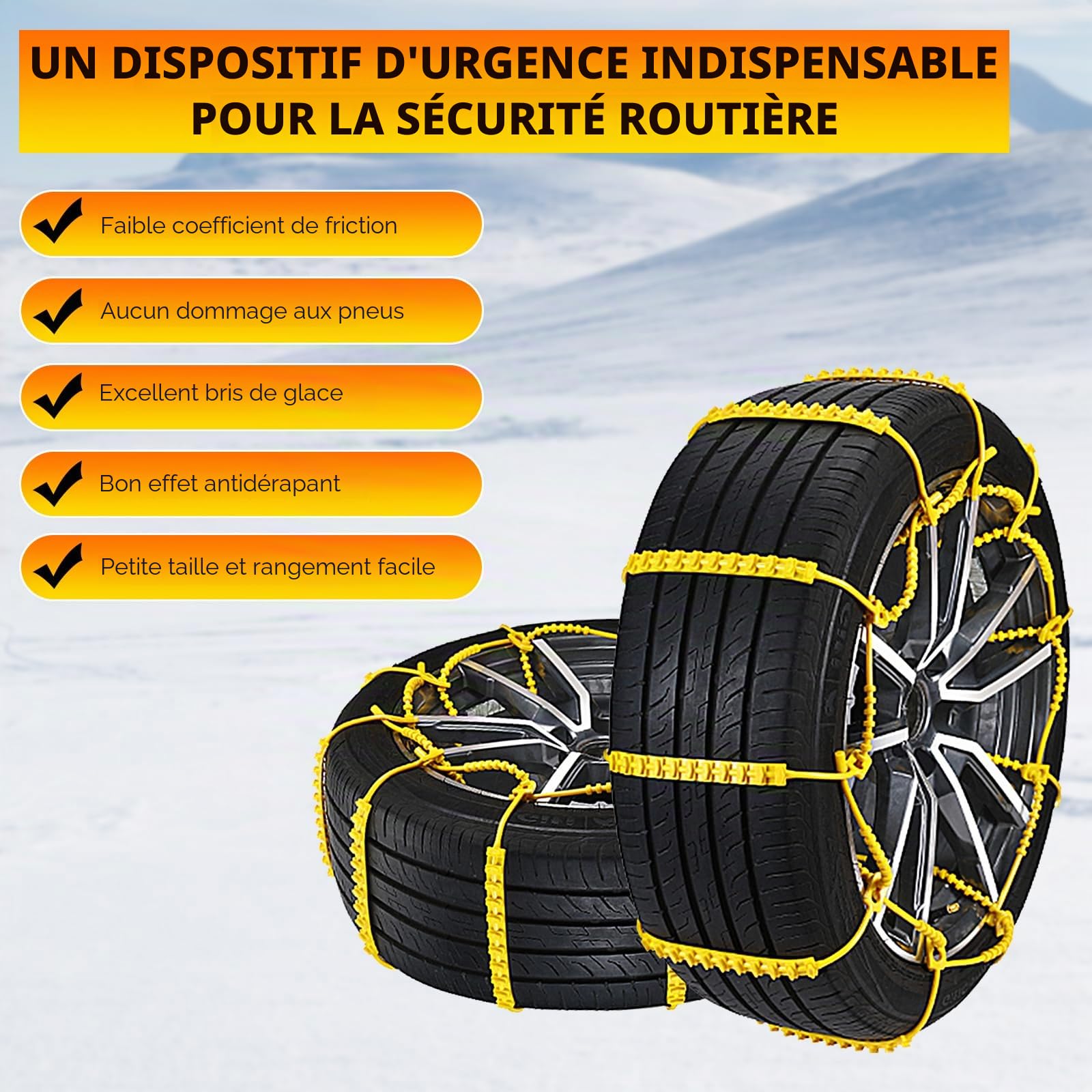Ninonly Lot de 10 chaînes à neige universelles SUV pour diverses conditions de route difficiles telles que la neige, la boue, l'escalade et la glace pour pneus de voiture Largeur 165-275 mm