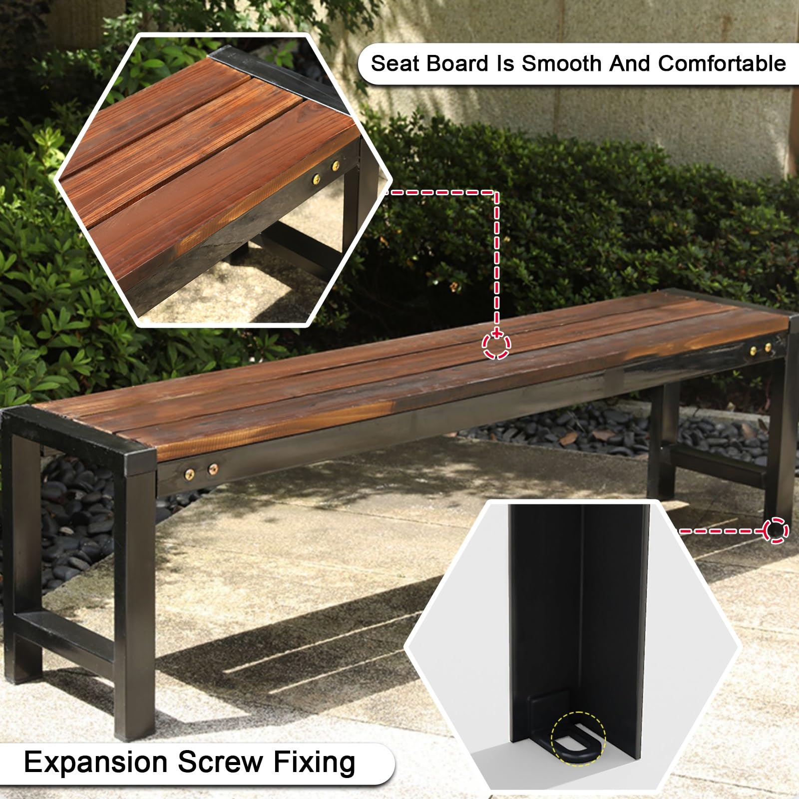 Panche da Esterno, Panchina da Giardino per Esterni Previene i Furti, Telaio in Ferro Resistente alle Intemperie, Panca da Giardino per Patio, Giardino, Balcone, Cortile(120cm/47in)